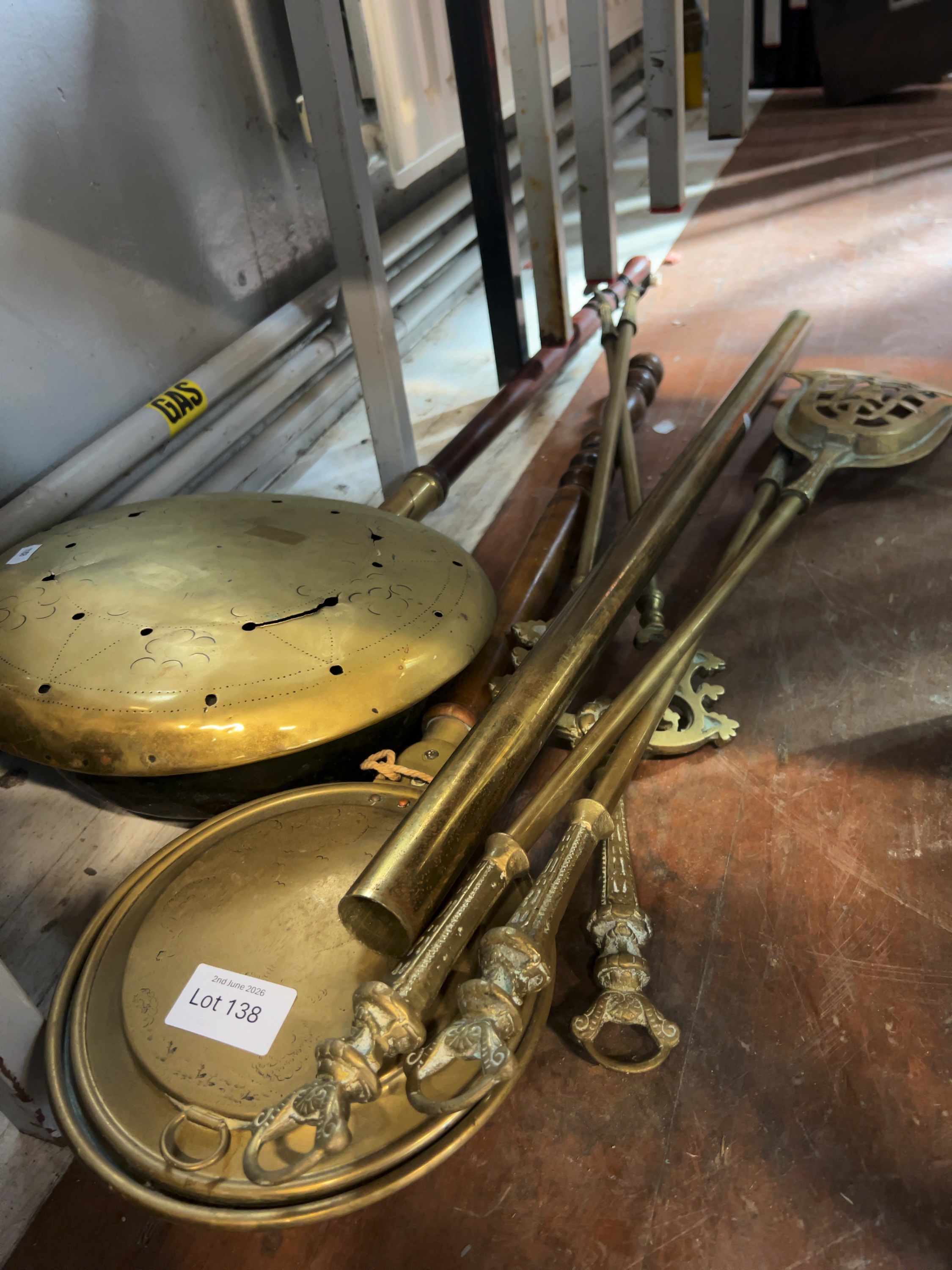 A Collection of Victorian Style Brass Hearth and Household Items