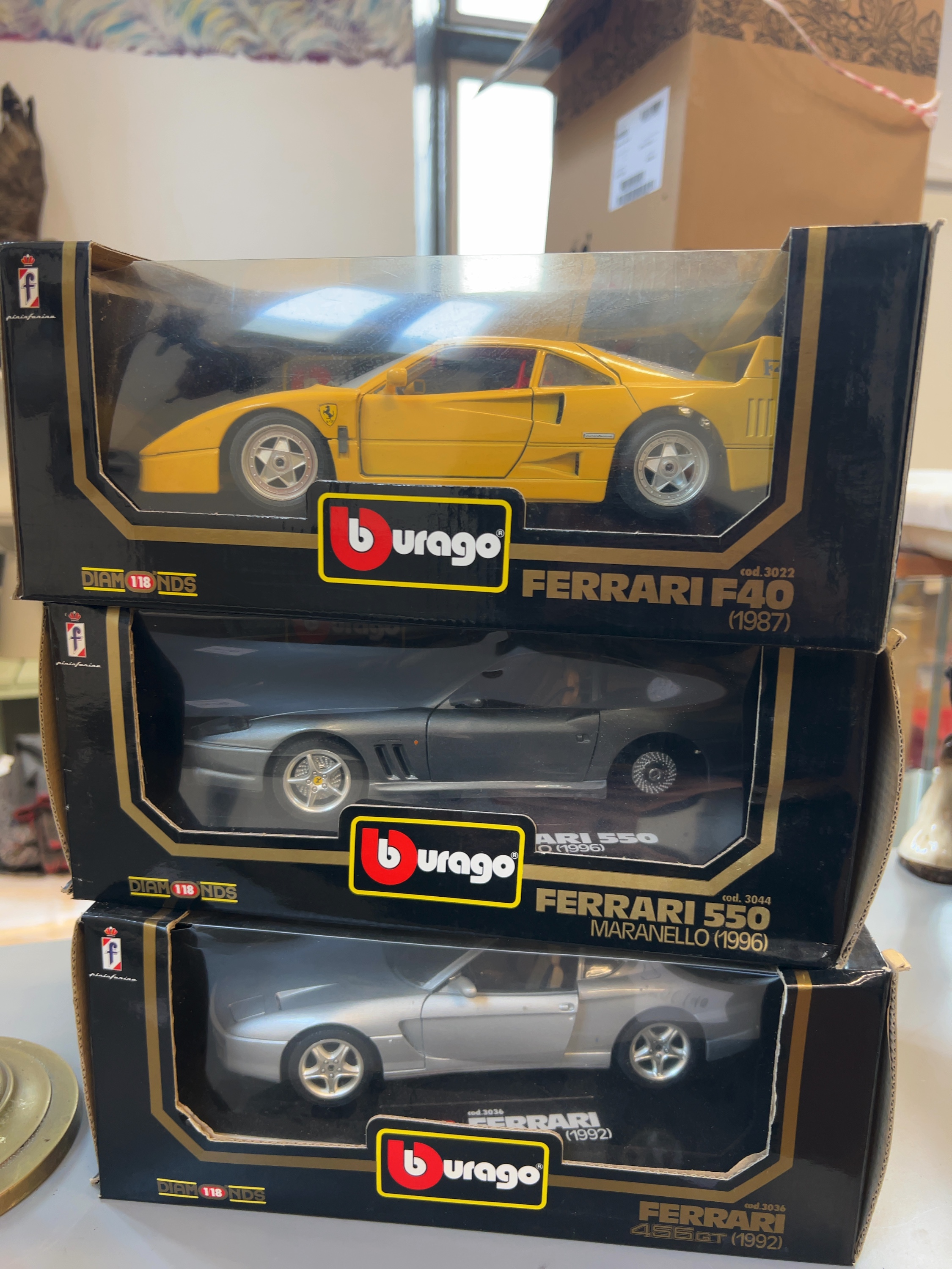 Three Bburago 1/18 Scale Ferrari Die-cast Model Cars