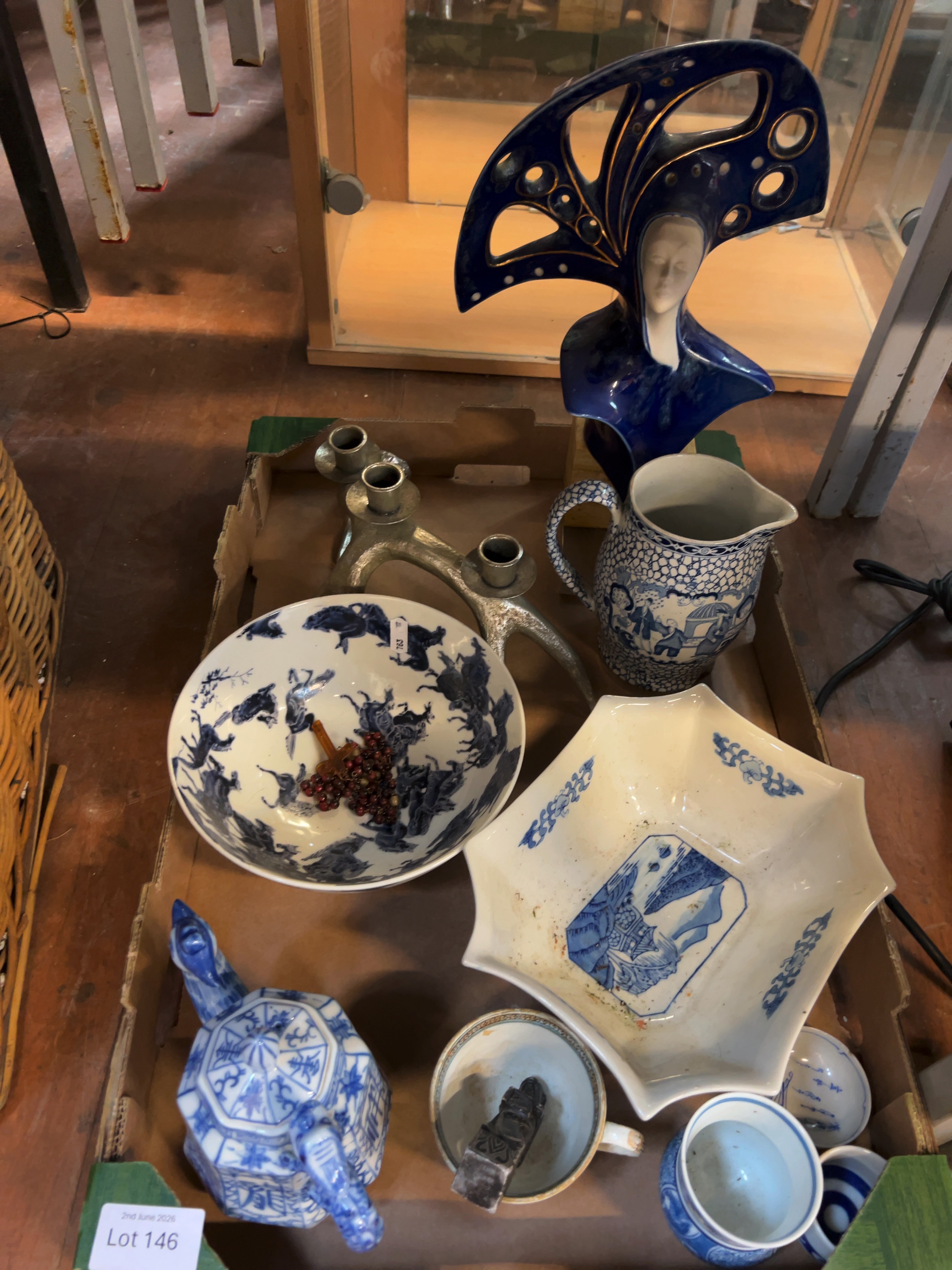 A Collection of Decorative Ceramic and Metal Wares including an Art Deco Style Bust