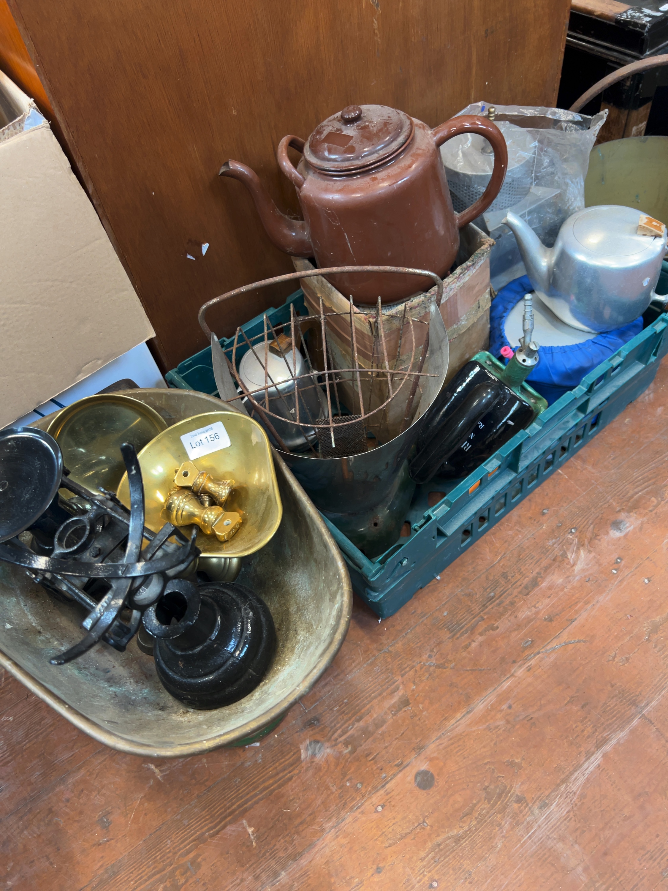 An Assortment of Vintage Metalware including Balance Scales and a Ritter Grinder