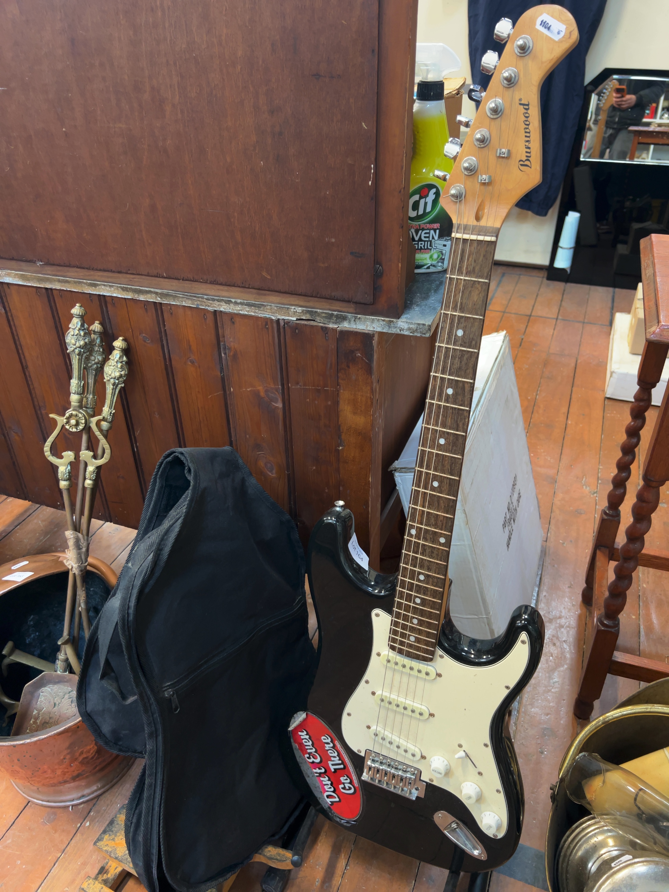 A Burswood S-Type Electric Guitar in Black Finish with Gig Bag