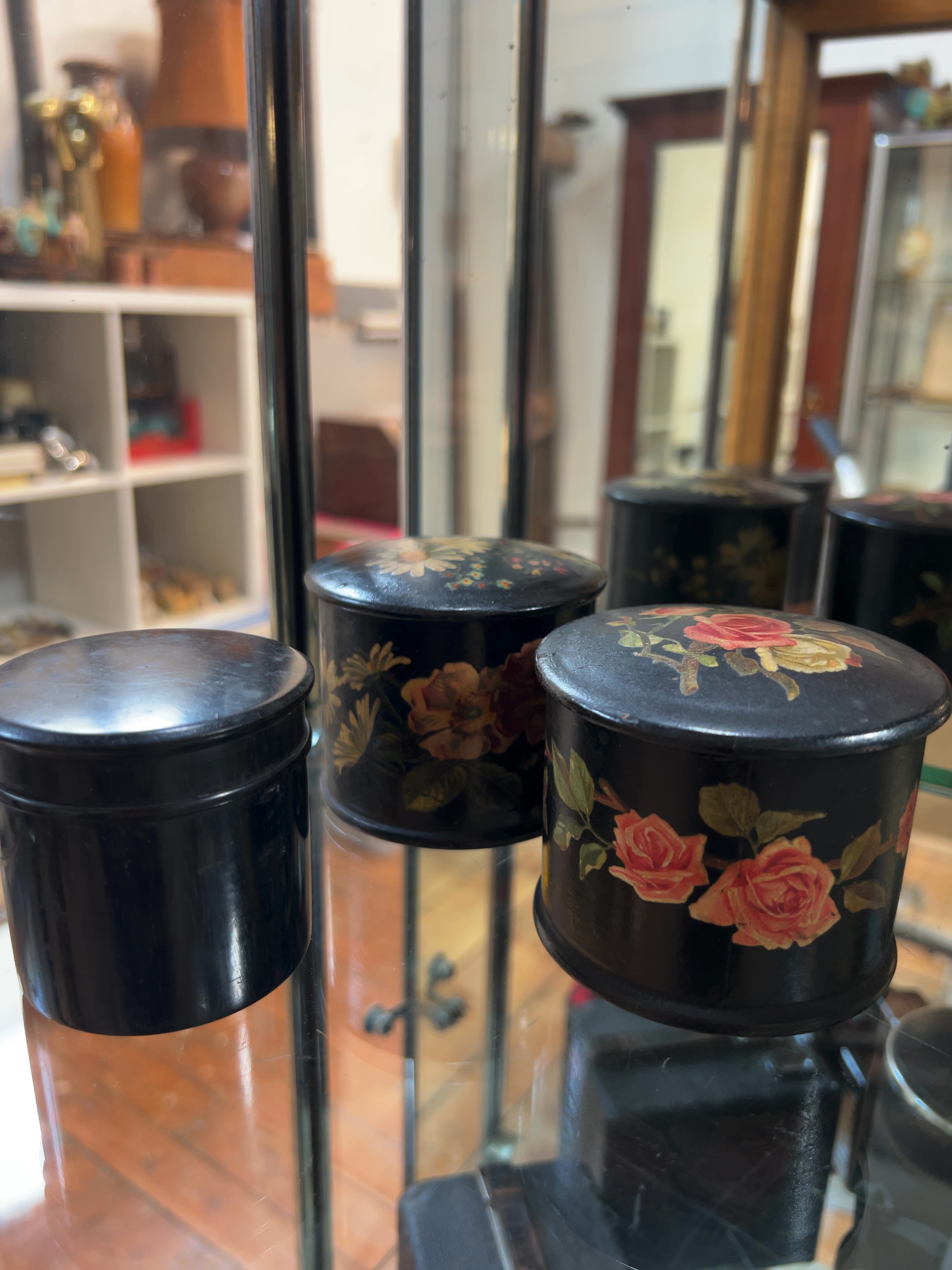 A Trio of Victorian Style Japanned Trinket Boxes