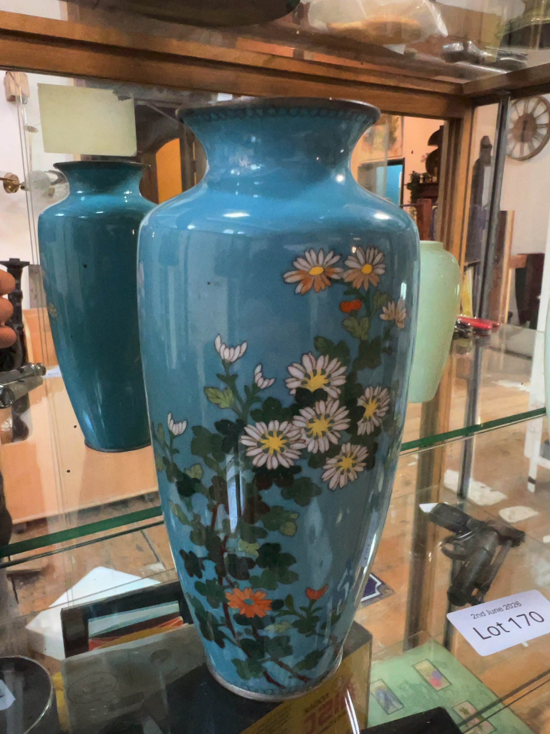 A Japanese Cloisonne Enamel Chrysanthemum Vase with Daikichi Mark