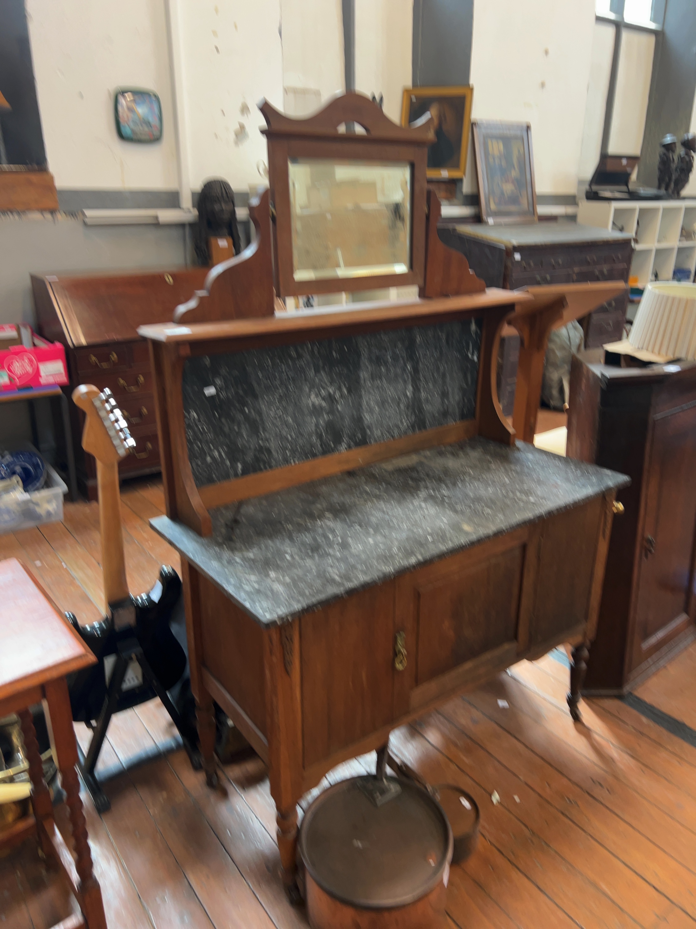 Late Victorian Mahogany Stained Washstand with Marble Top and Mirror