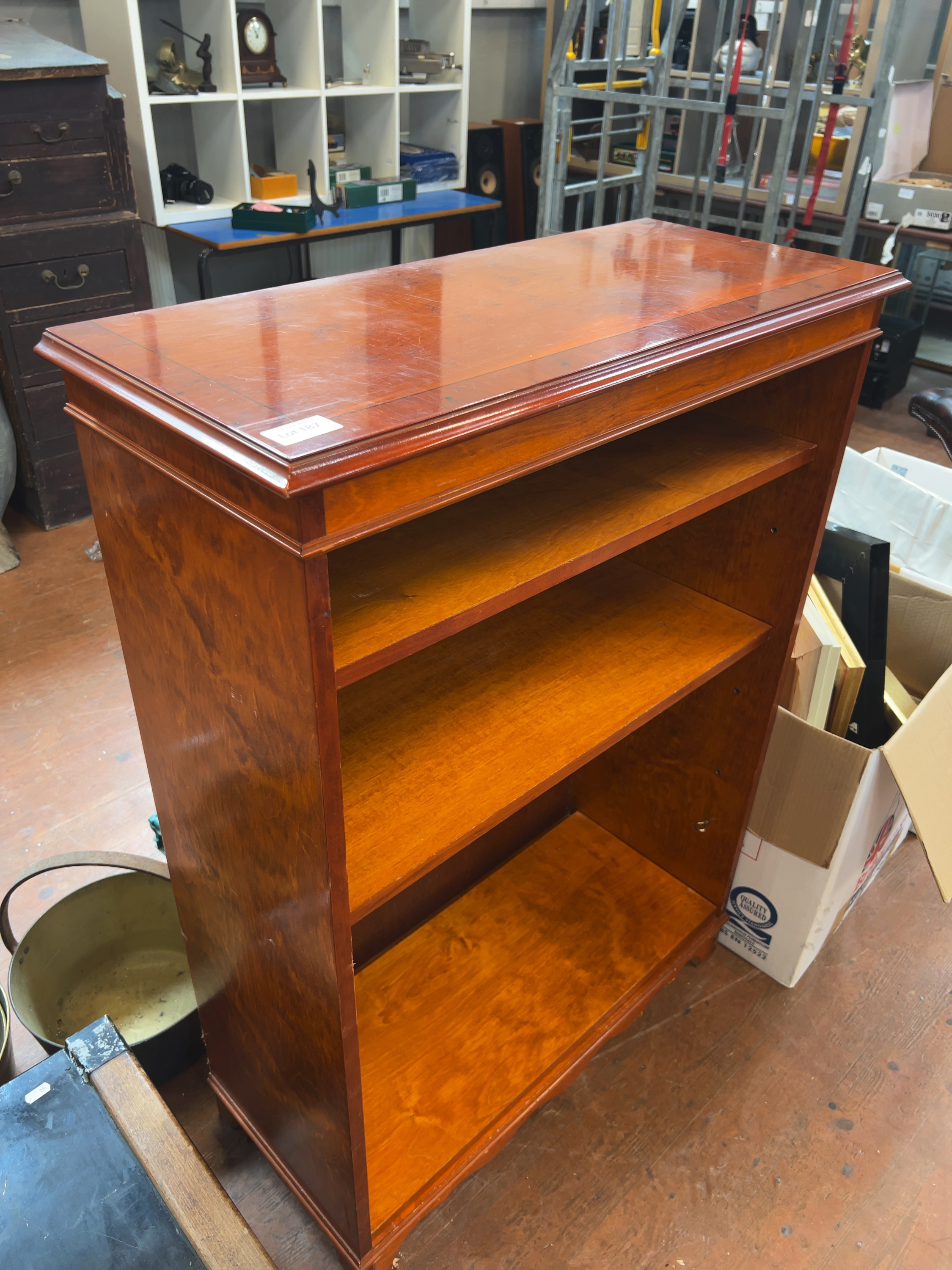 Sheraton Revival Style Yew Veneered Low Open Bookcase
