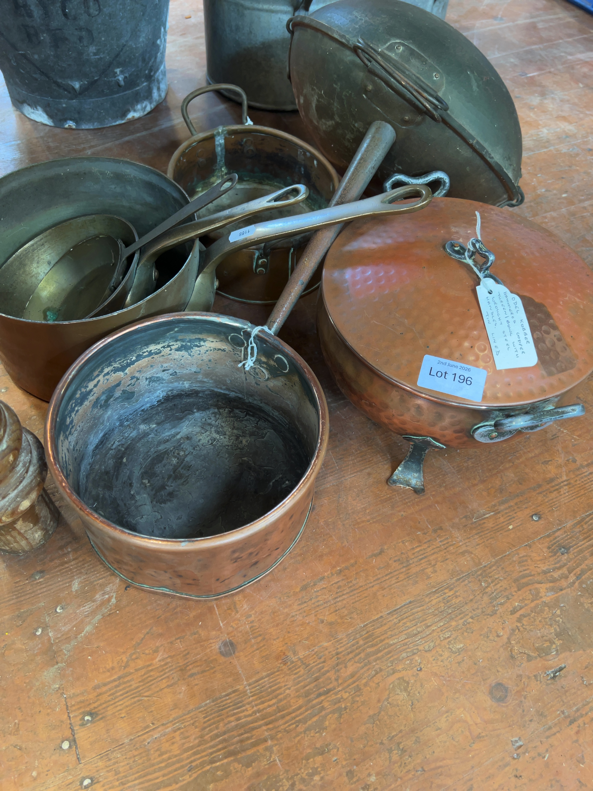 A Collection of Vintage Copper and Brass Cookware including an Odel Kobber Tureen