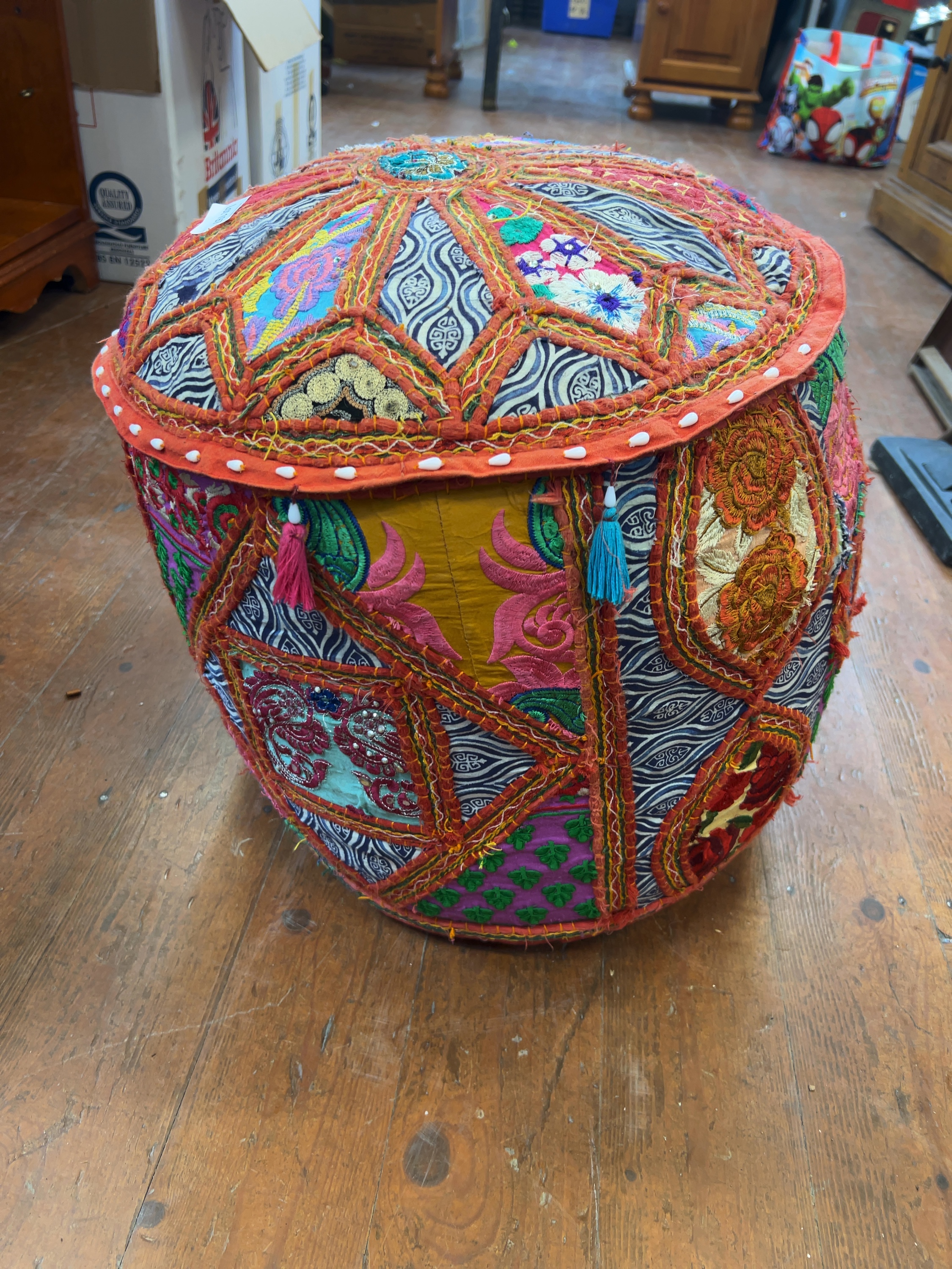 An Indian Khambadiya Style Patchwork Embroidered Floor Pouf