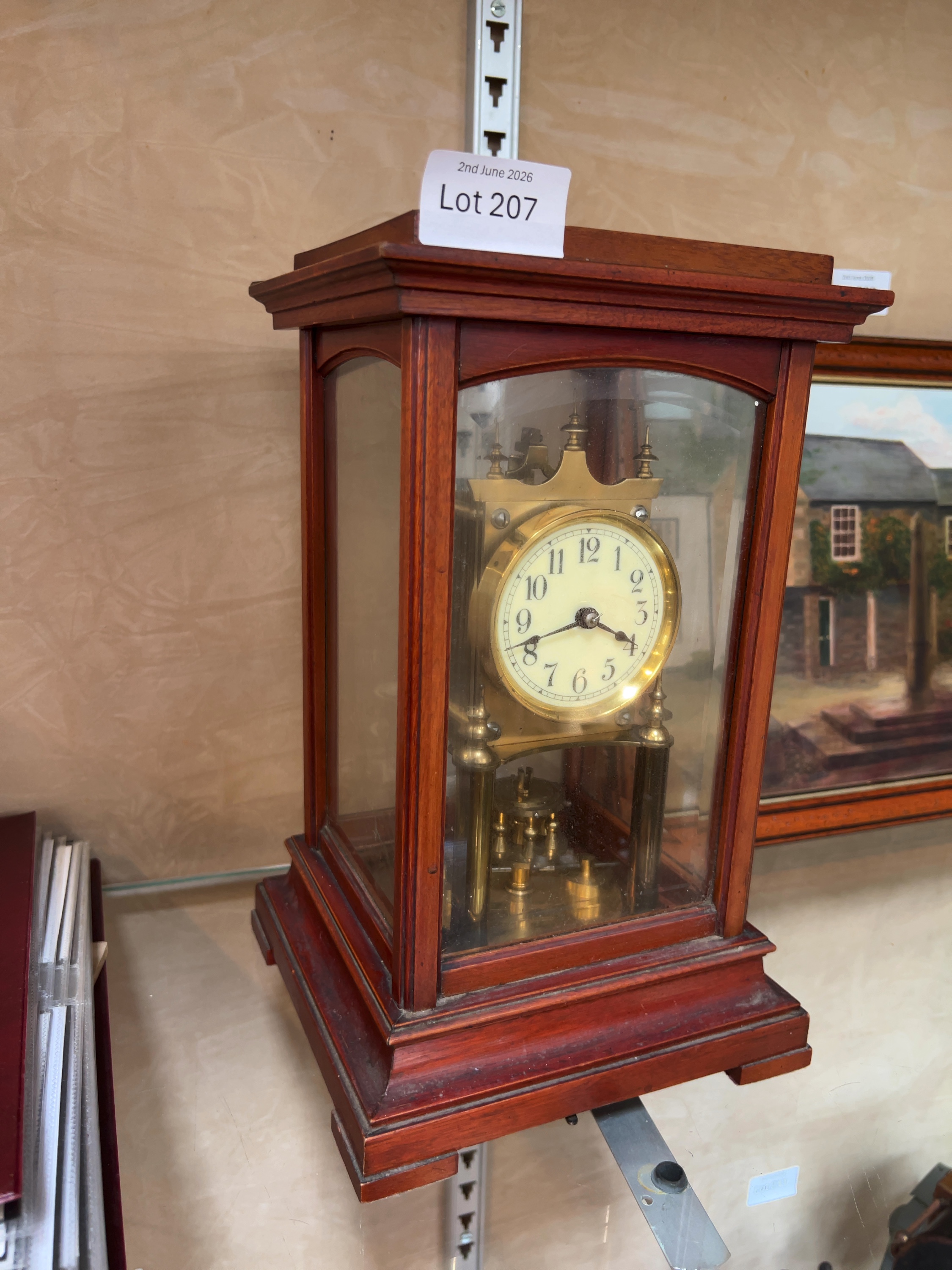 A Gustav Becker Mahogany Cased 400-Day Torsion Pendulum Anniversary Clock