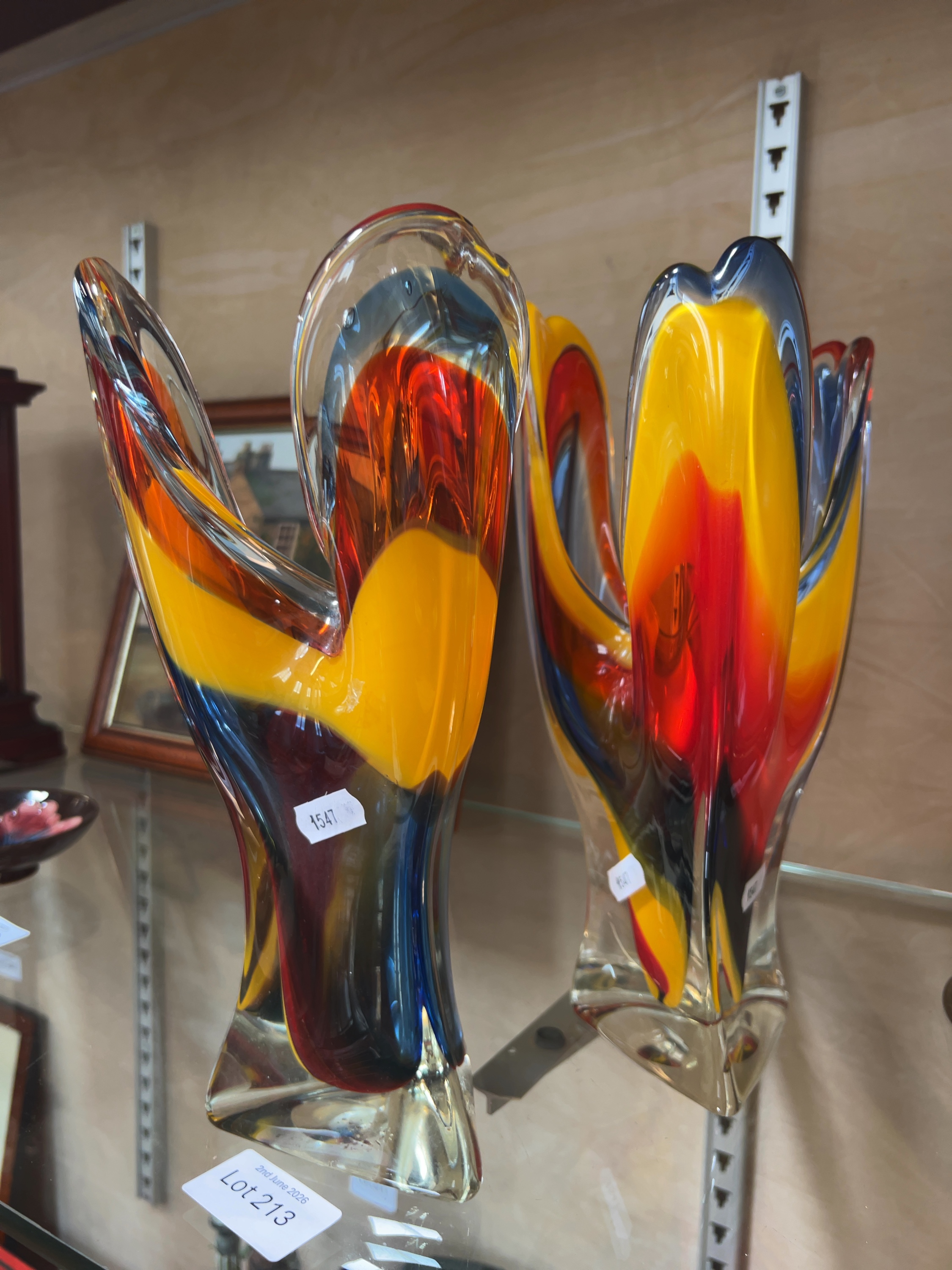 A Pair of Mid-Century Japanese Sommerso Art Glass Vases Attributed to Iwatsu Hineri