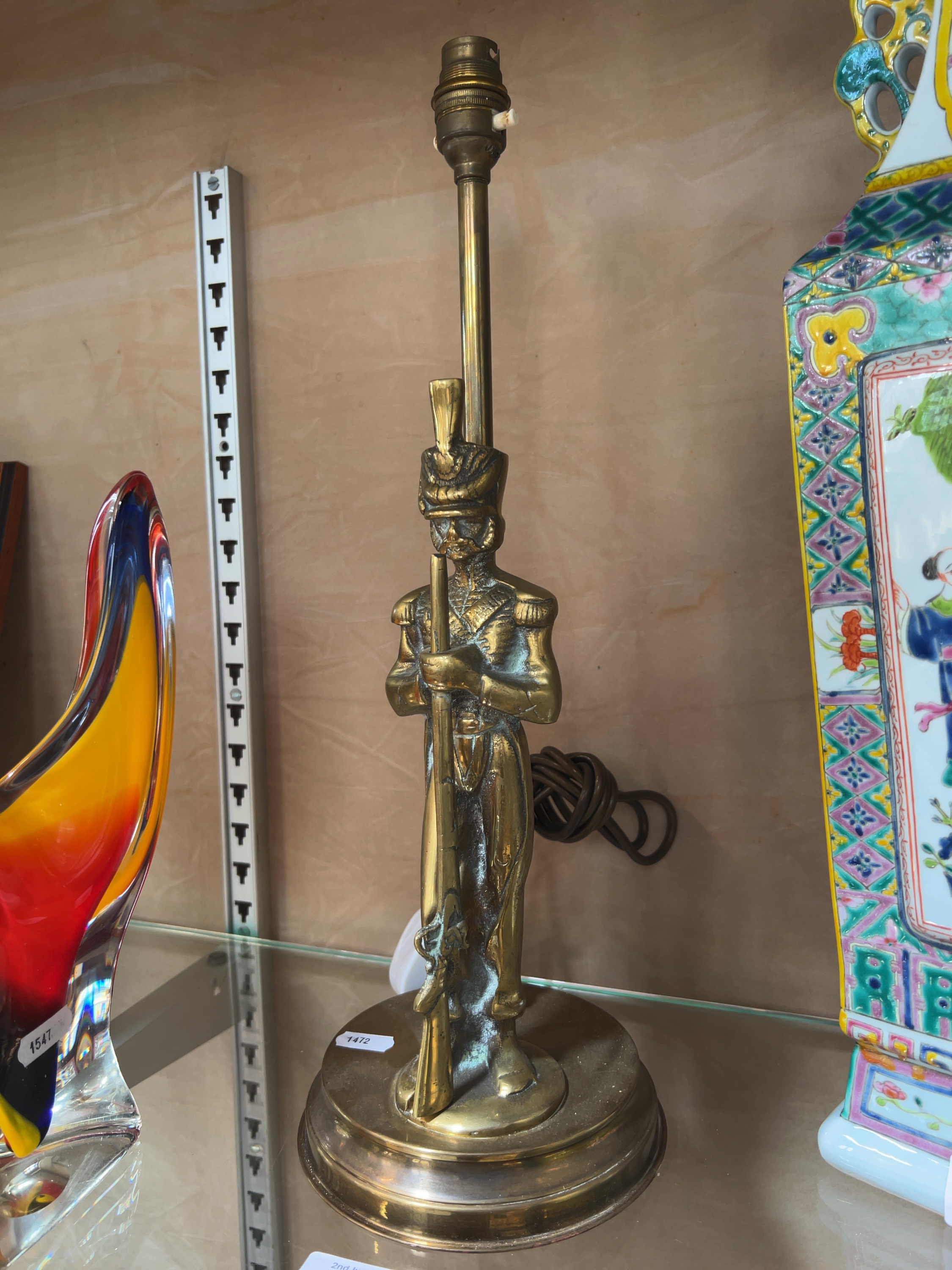 Vintage Cast Brass Table Lamp Featuring a Napoleonic Soldier Figurine