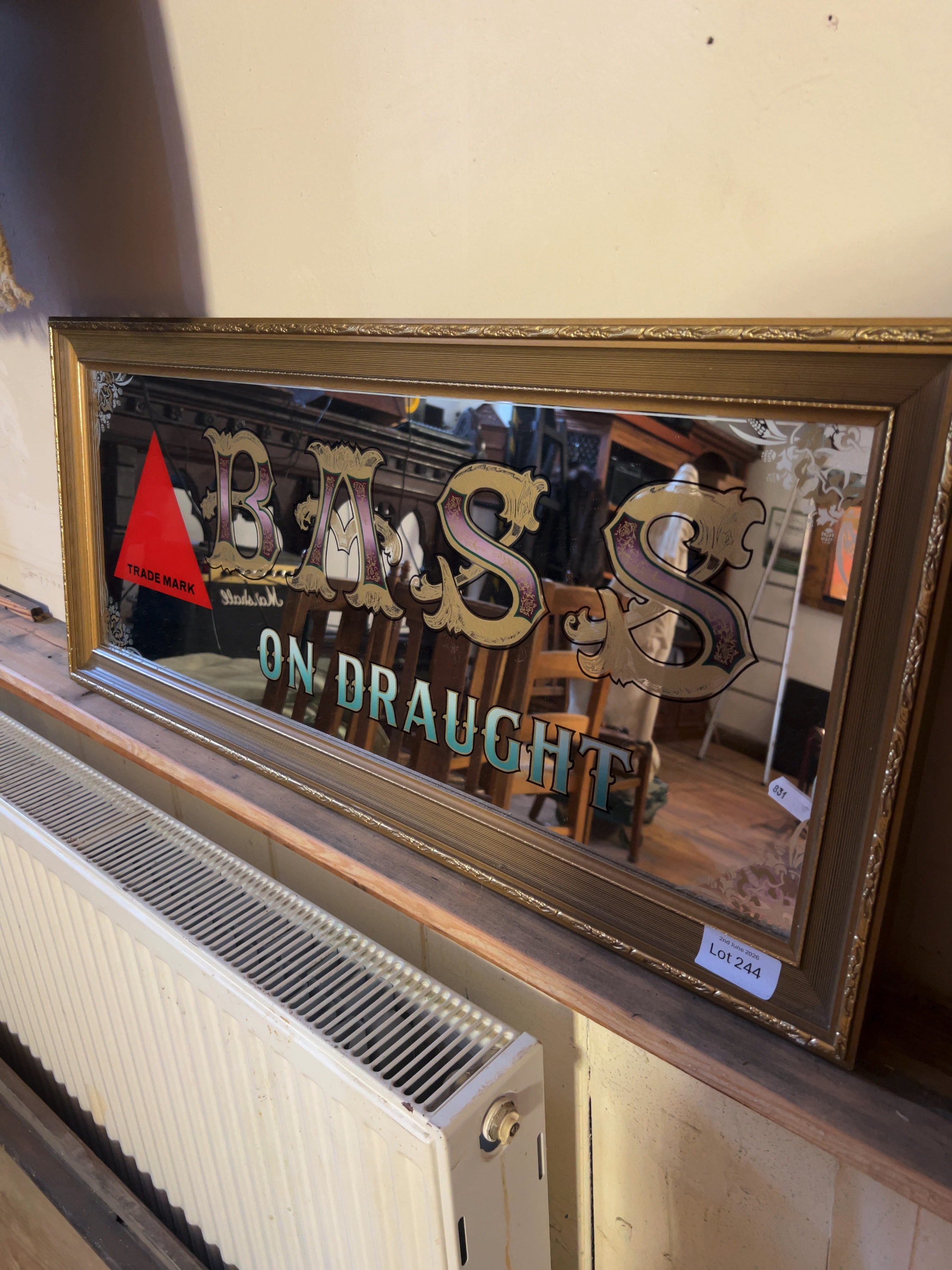 Large Vintage Bass on Draught Pub Advertising Mirror