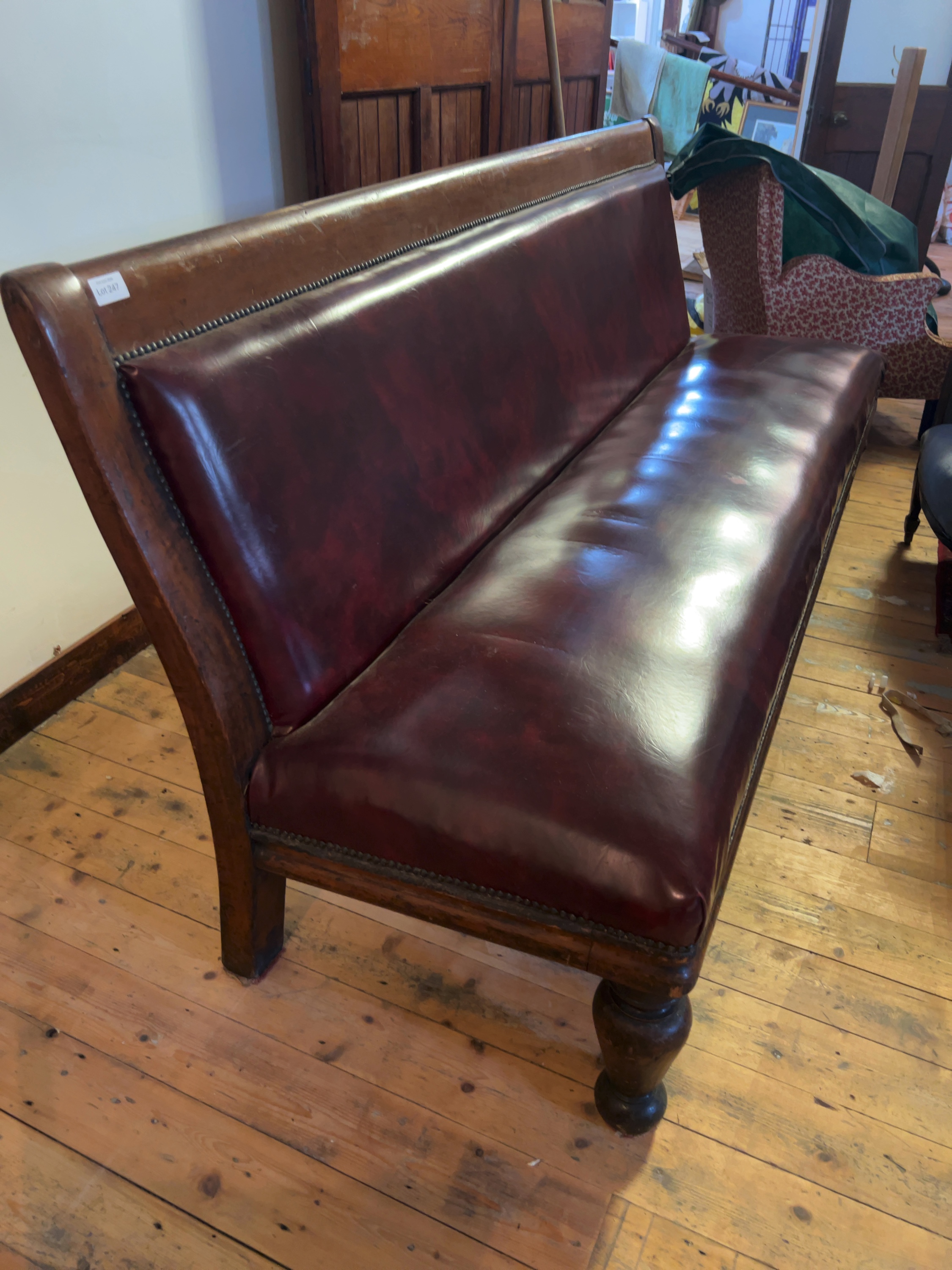 Late Victorian Mahogany Railway Style Upholstered Bench