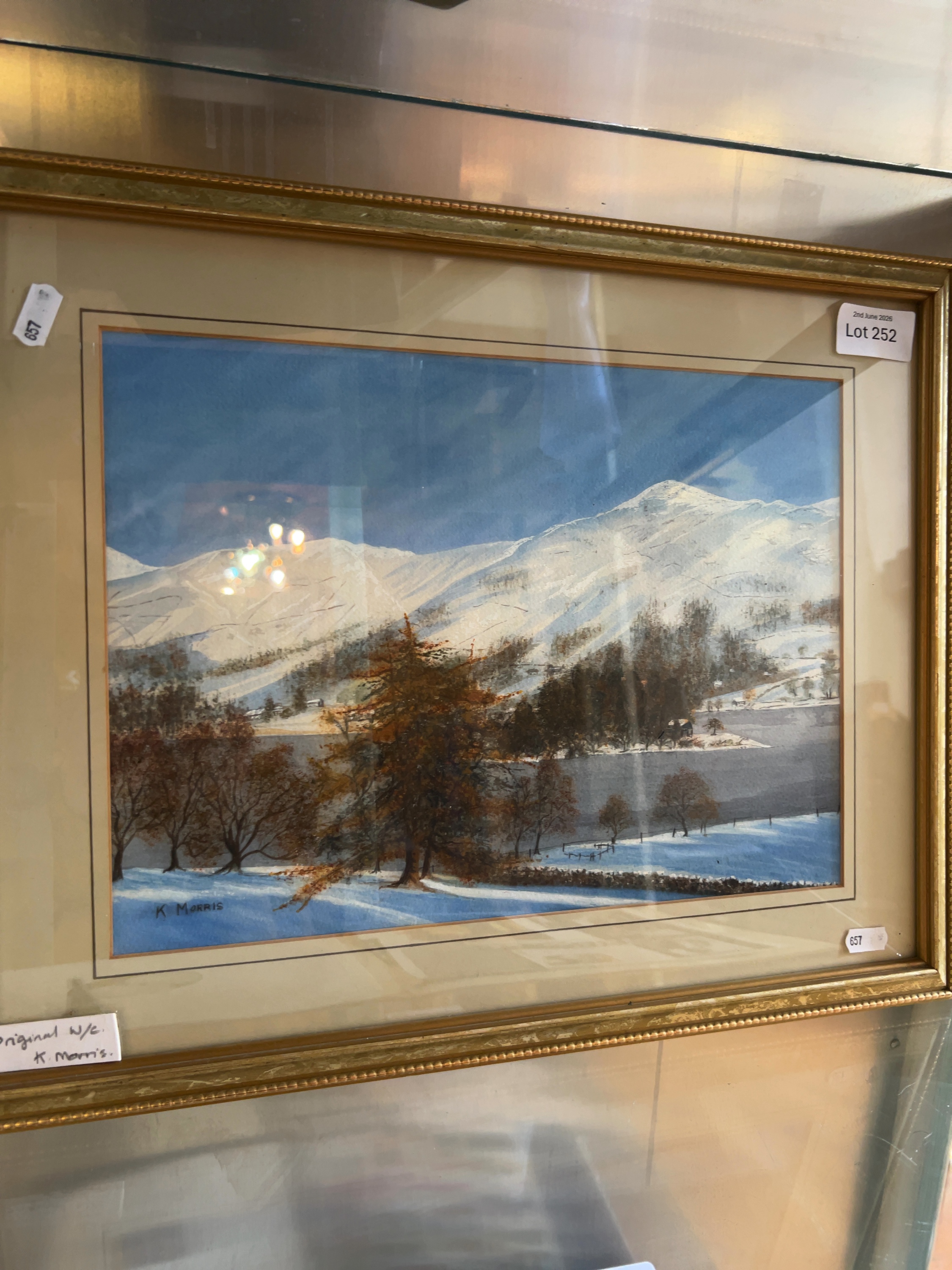 K. Morris, Winter Landscape with Mountains and Lake, Watercolour