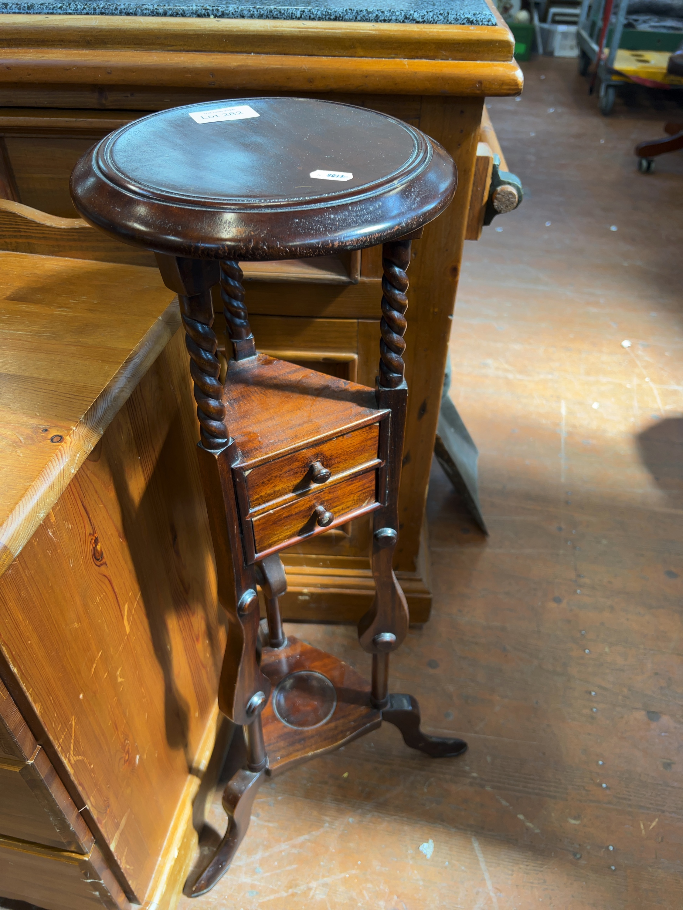 Edwardian Style Mahogany Jardiniere Stand with Two Drawers