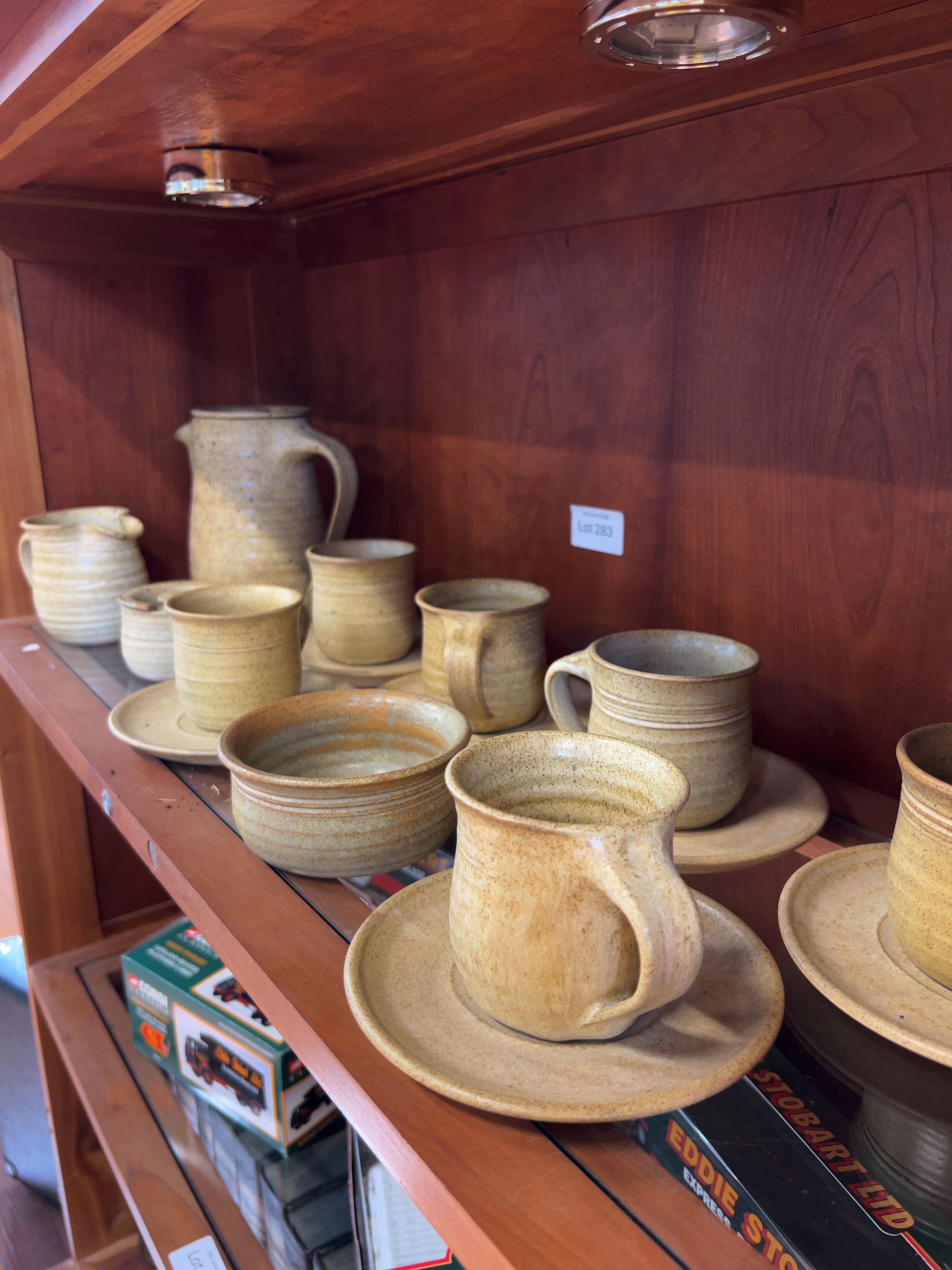A Set of Fifteen Studio Pottery Stoneware Coffee Service Items with Incised TF Mark