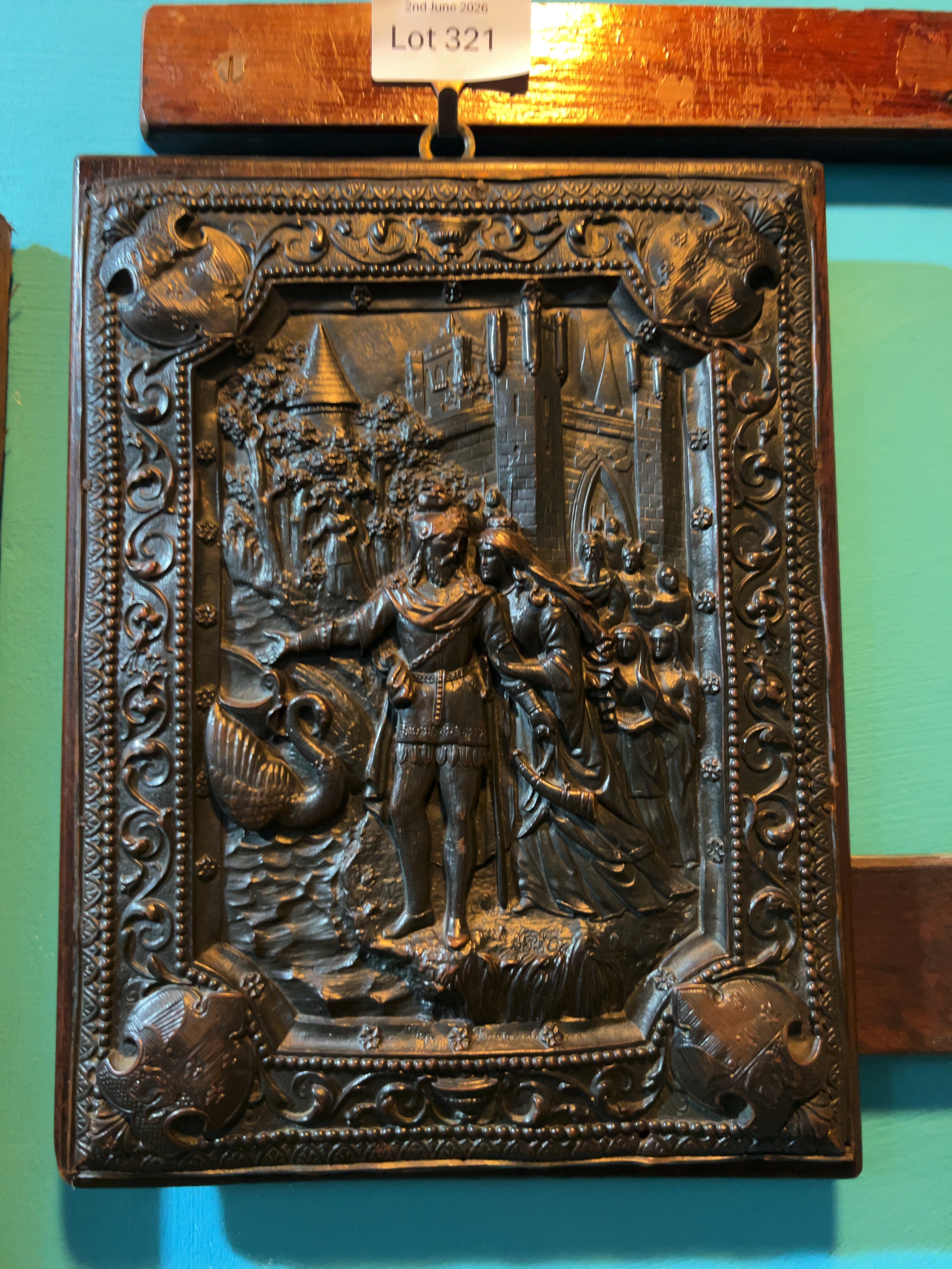 A 19th Century French Bronzed Copper Bas-Relief Plaque of Lohengrin