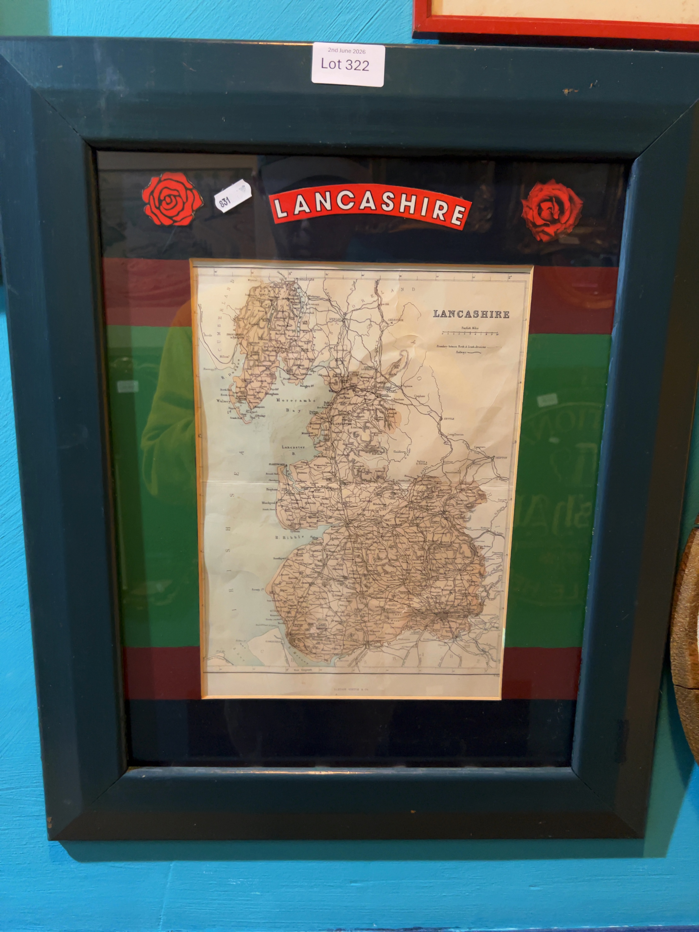 Antique Framed Map of Lancashire by George Philip and Son