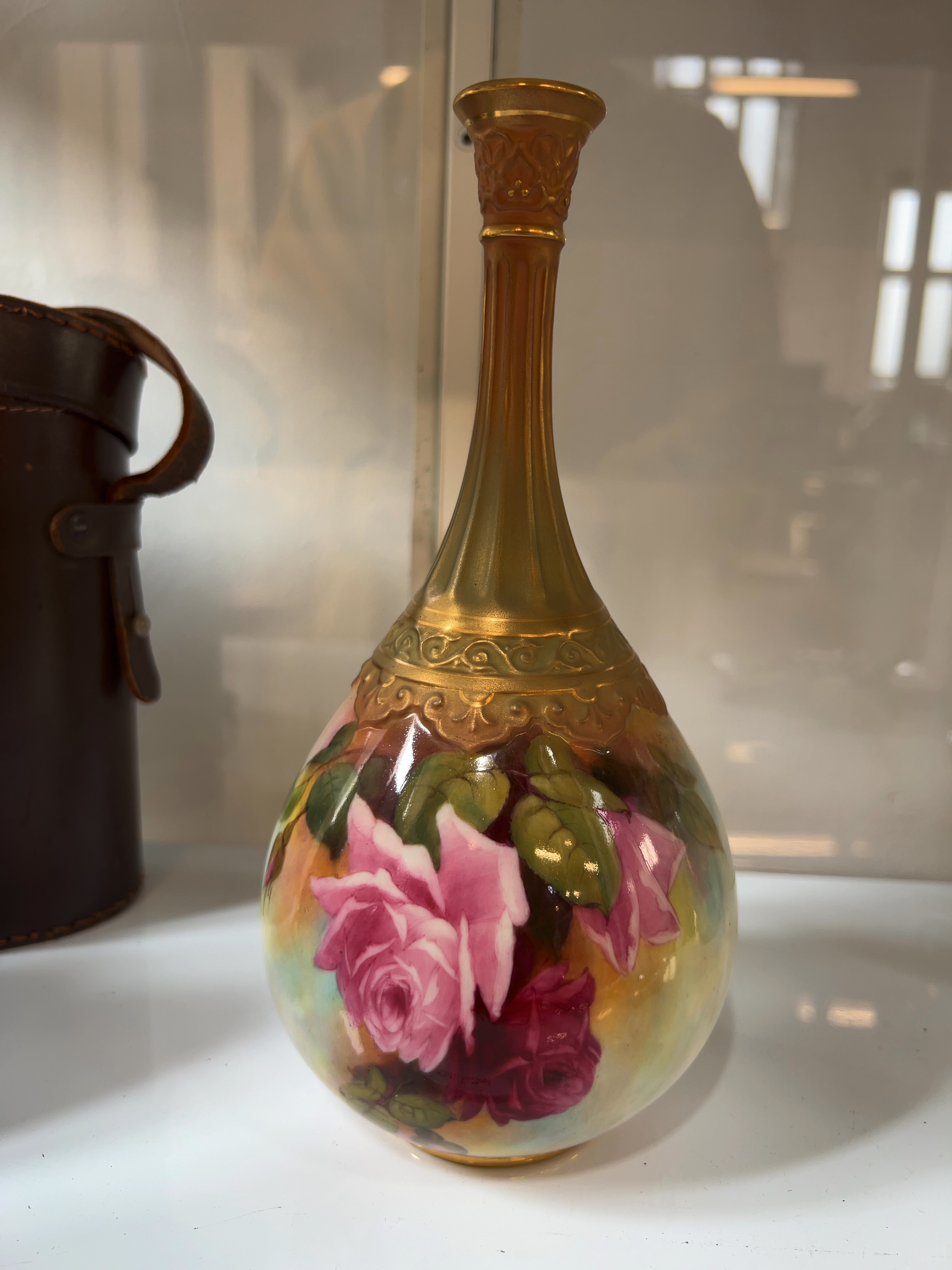 Royal Worcester Hand Painted Porcelain Rose Vase Signed F M Bray