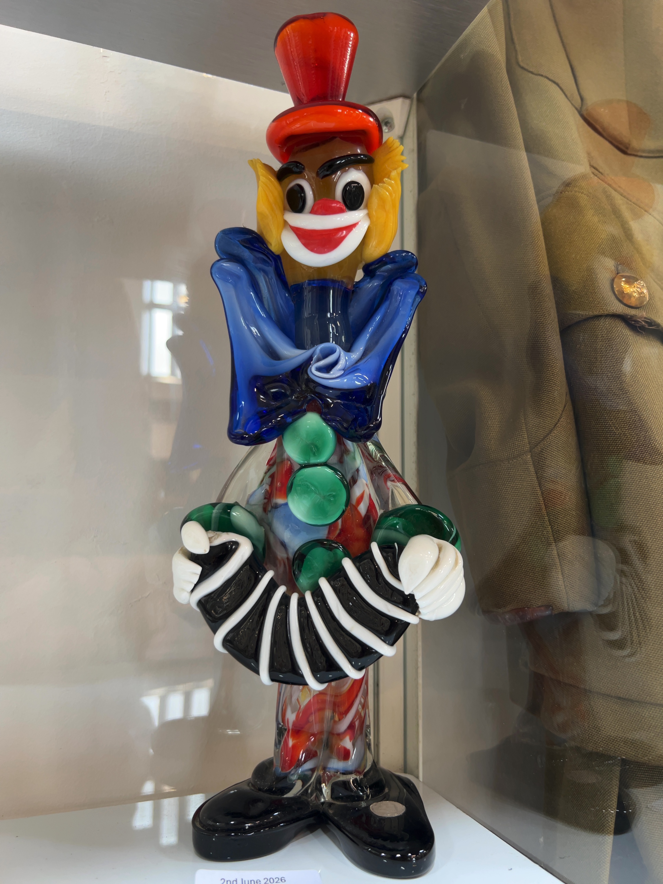 Murano Glass Accordion-Playing Clown Figurine