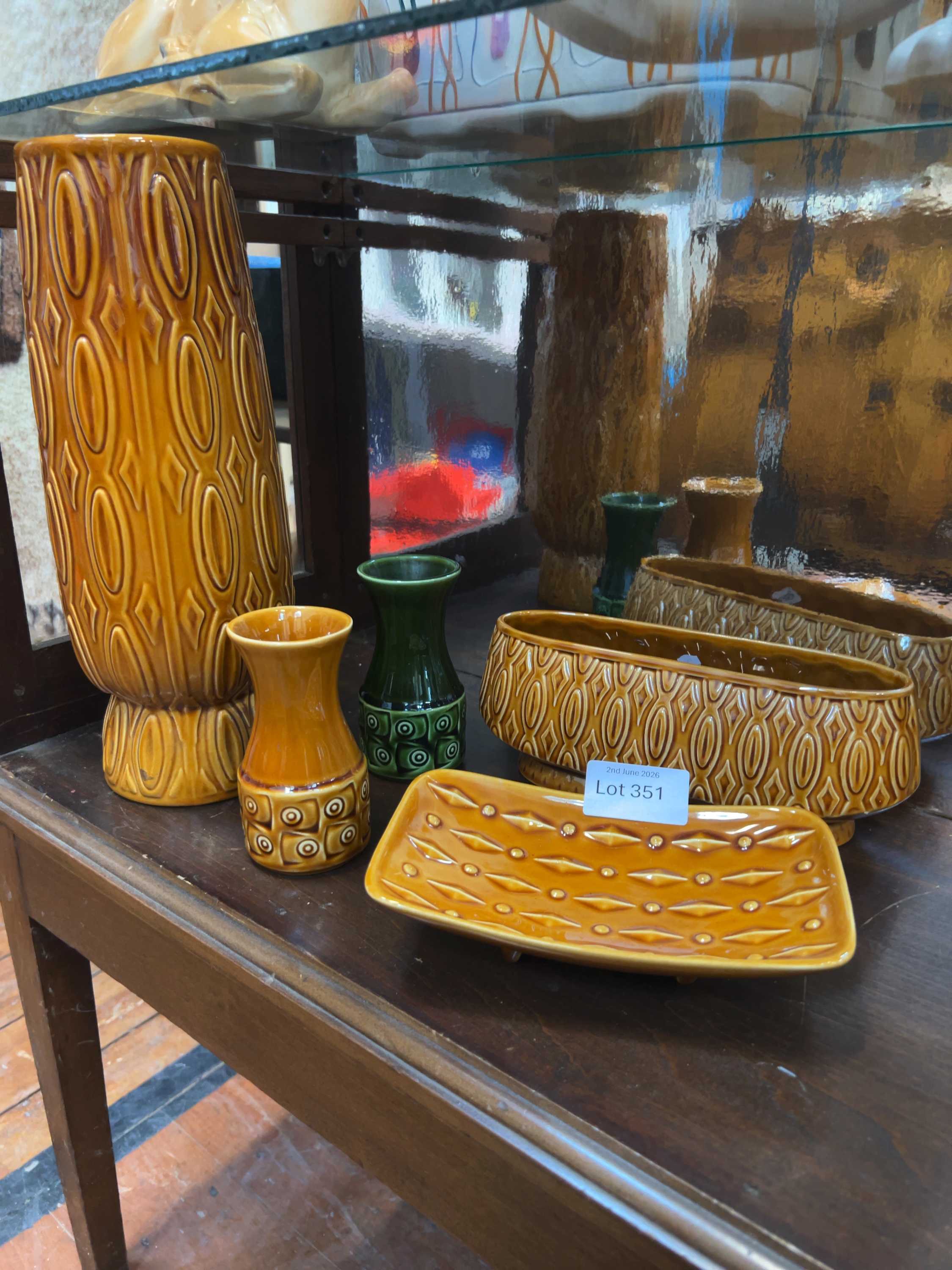 An Assortment of Mid-Century Modern Relief-Molded Earthenware Ceramics, Attributed to Connemara Ceramics
