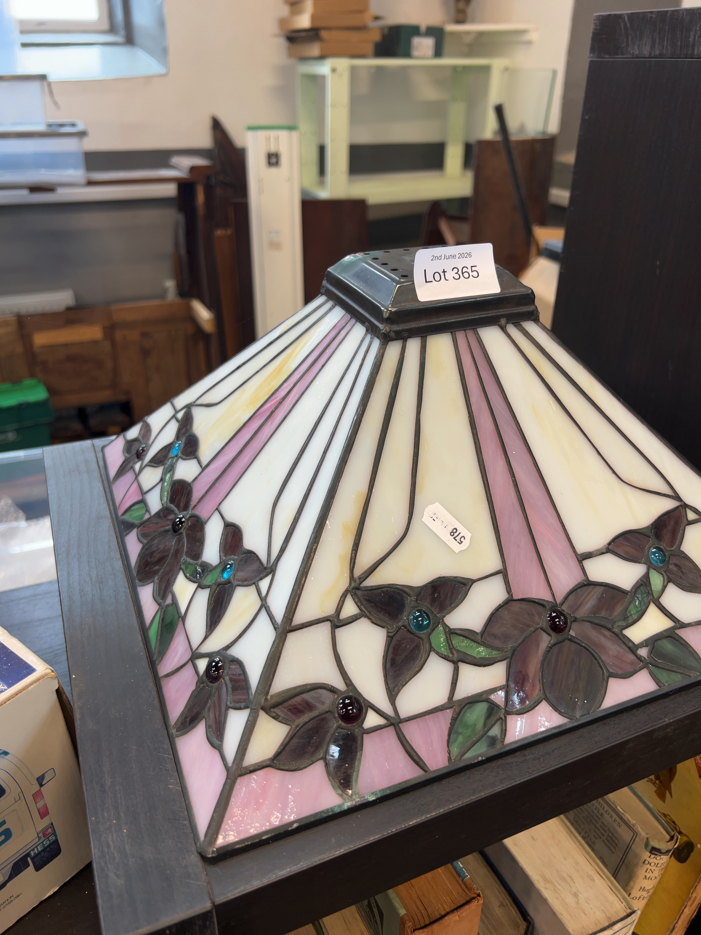An Arts and Crafts Style Leaded and Stained Glass Pyramidal Lampshade