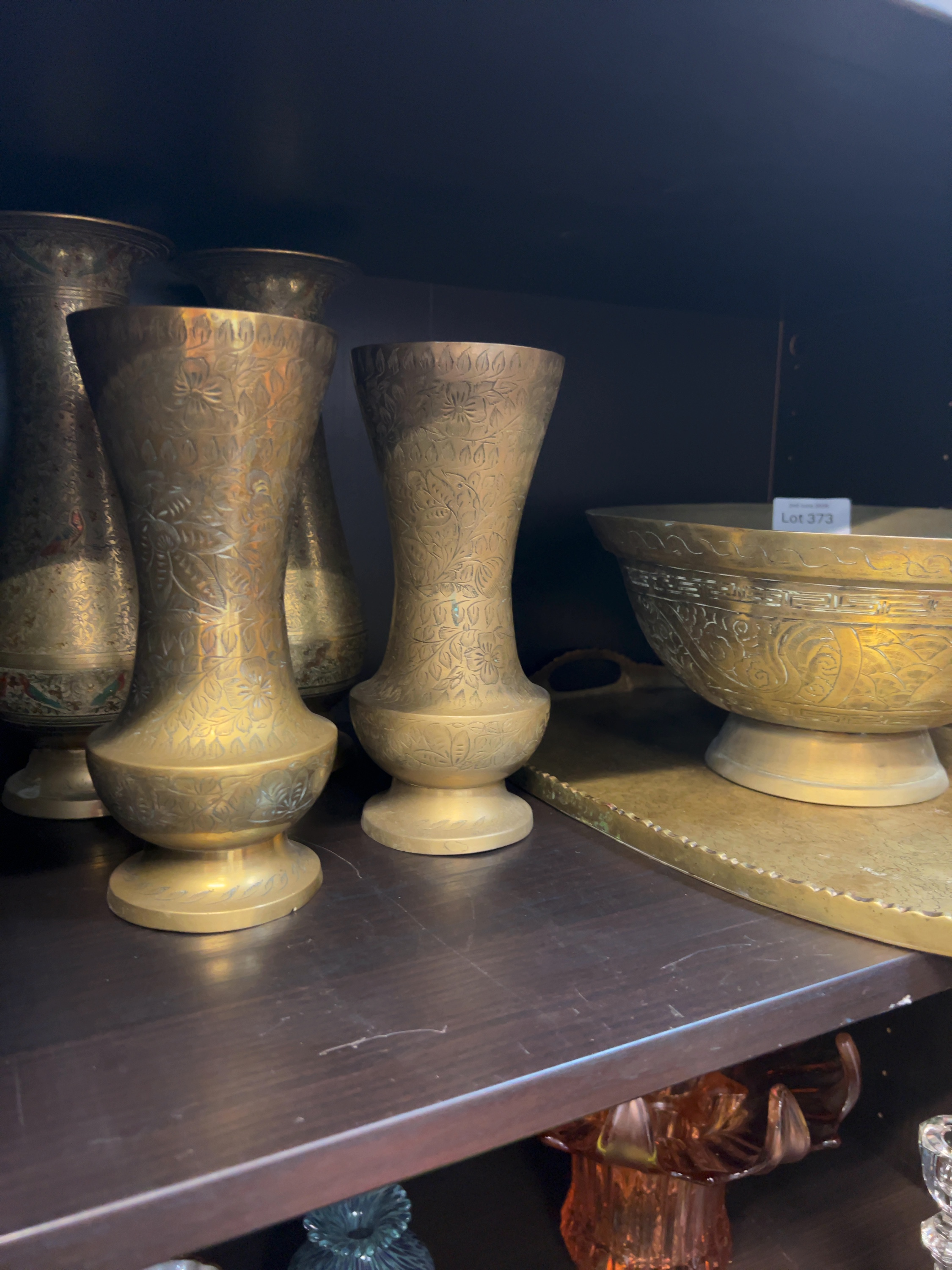 A Collection of Vintage Indian Etched Brass Decorative Ware