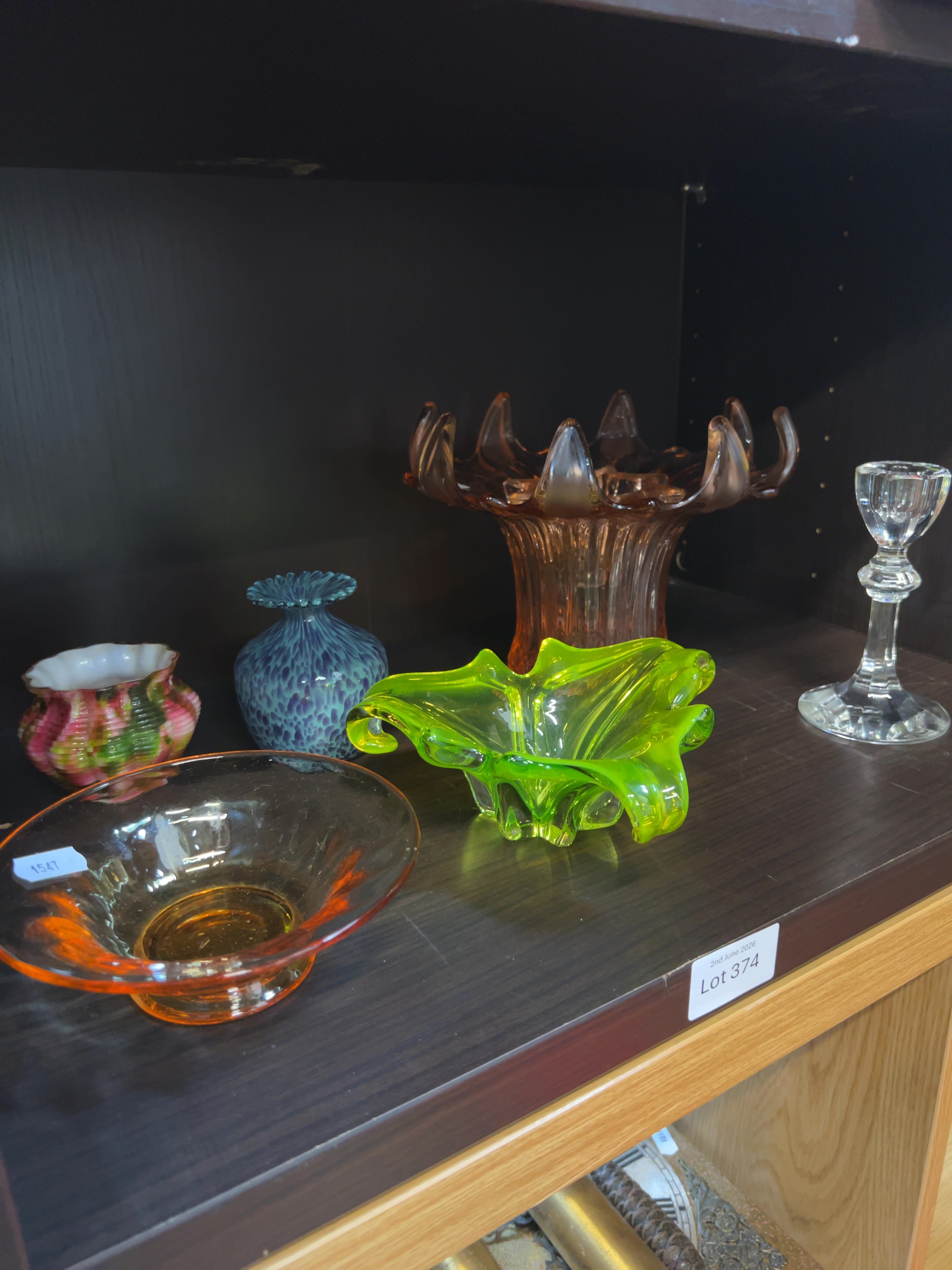 An Assortment of mid-20th-century decorative art glass including uranium and spatter examples