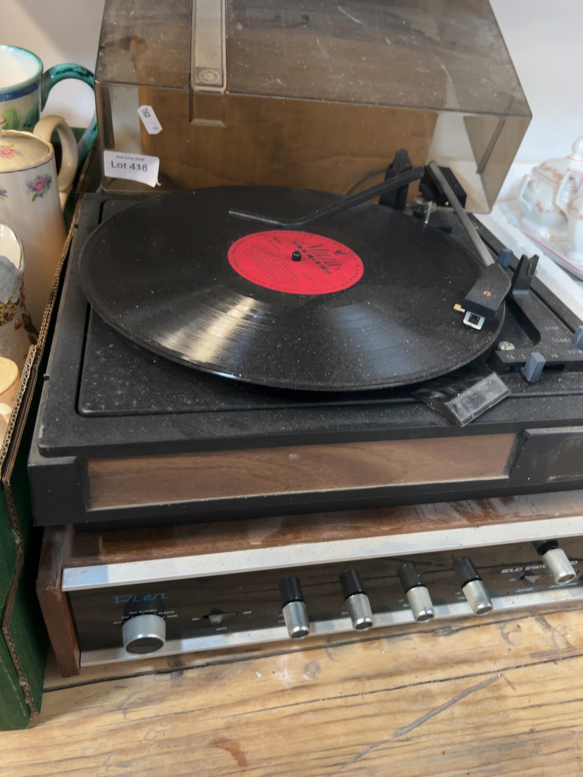 Vintage Glen Solid State Stereo System with Integrated BSR Four Speed Turntable