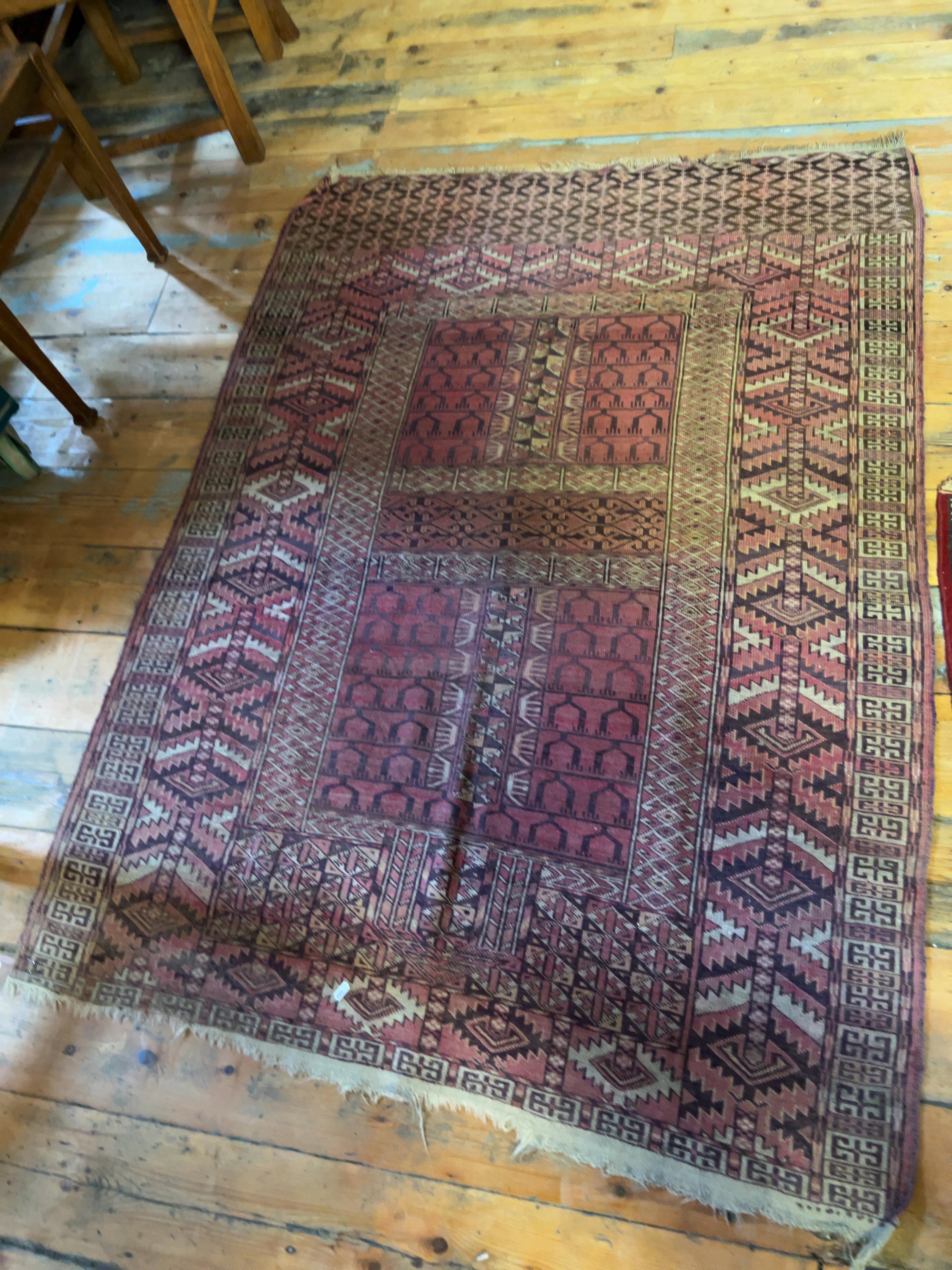 Antique Central Asian Turkmen Ensi Hatchli Wool Rug