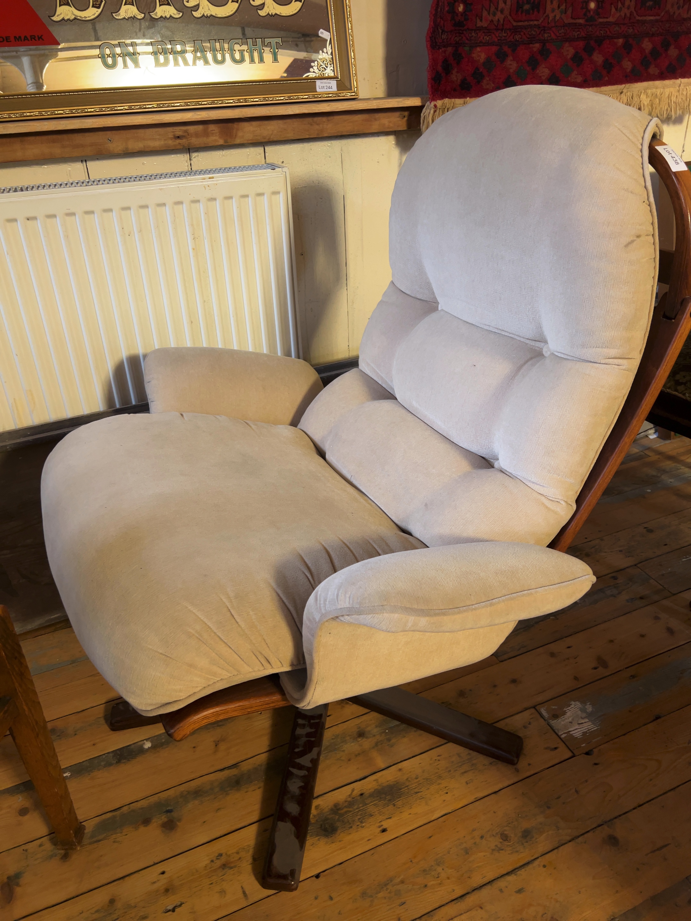 A Göte Möbler Swedish Bentwood Swivel Reclining Armchair