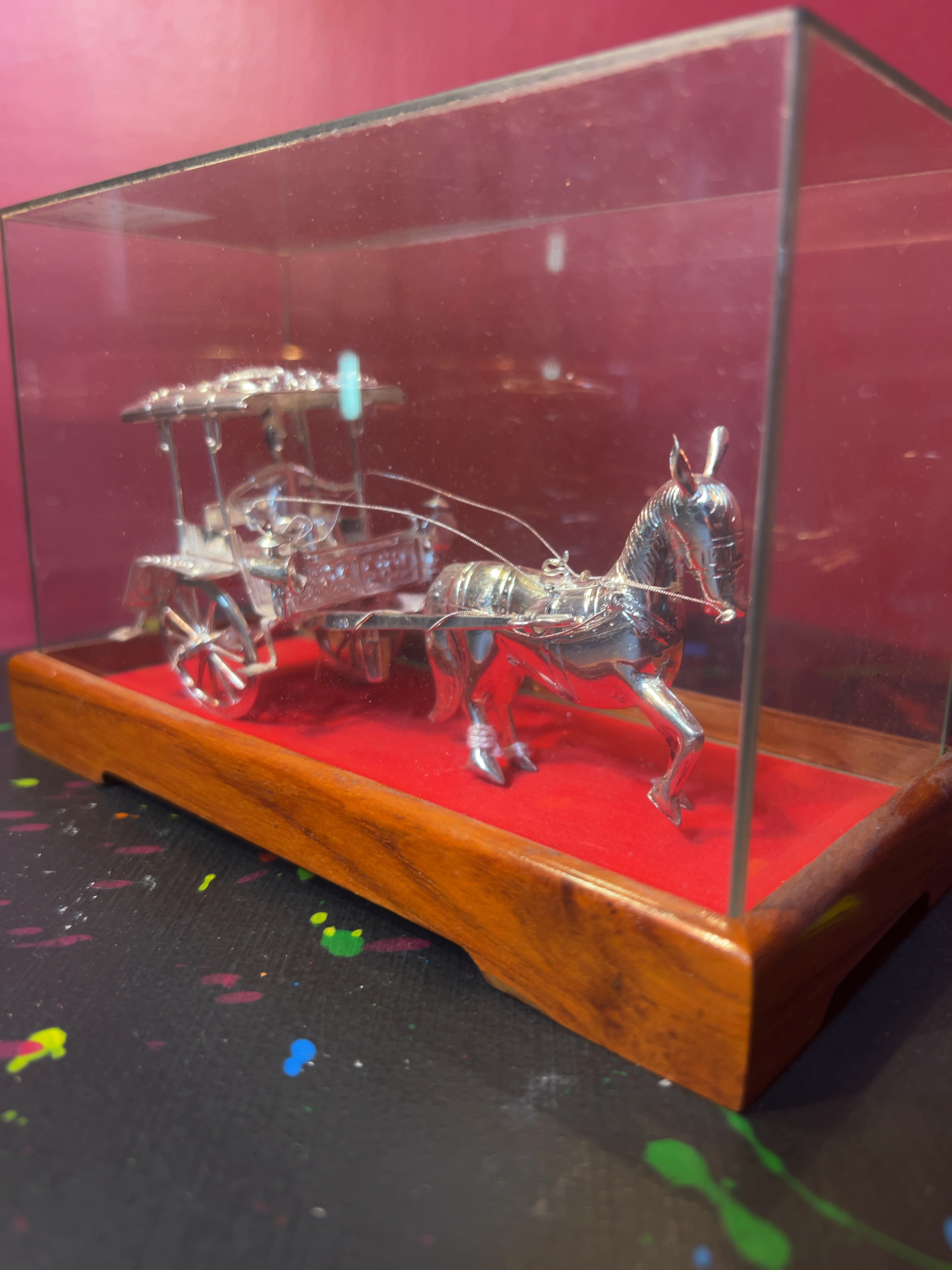 Indonesian Silver Miniature Model of a Horse-Drawn Carriage