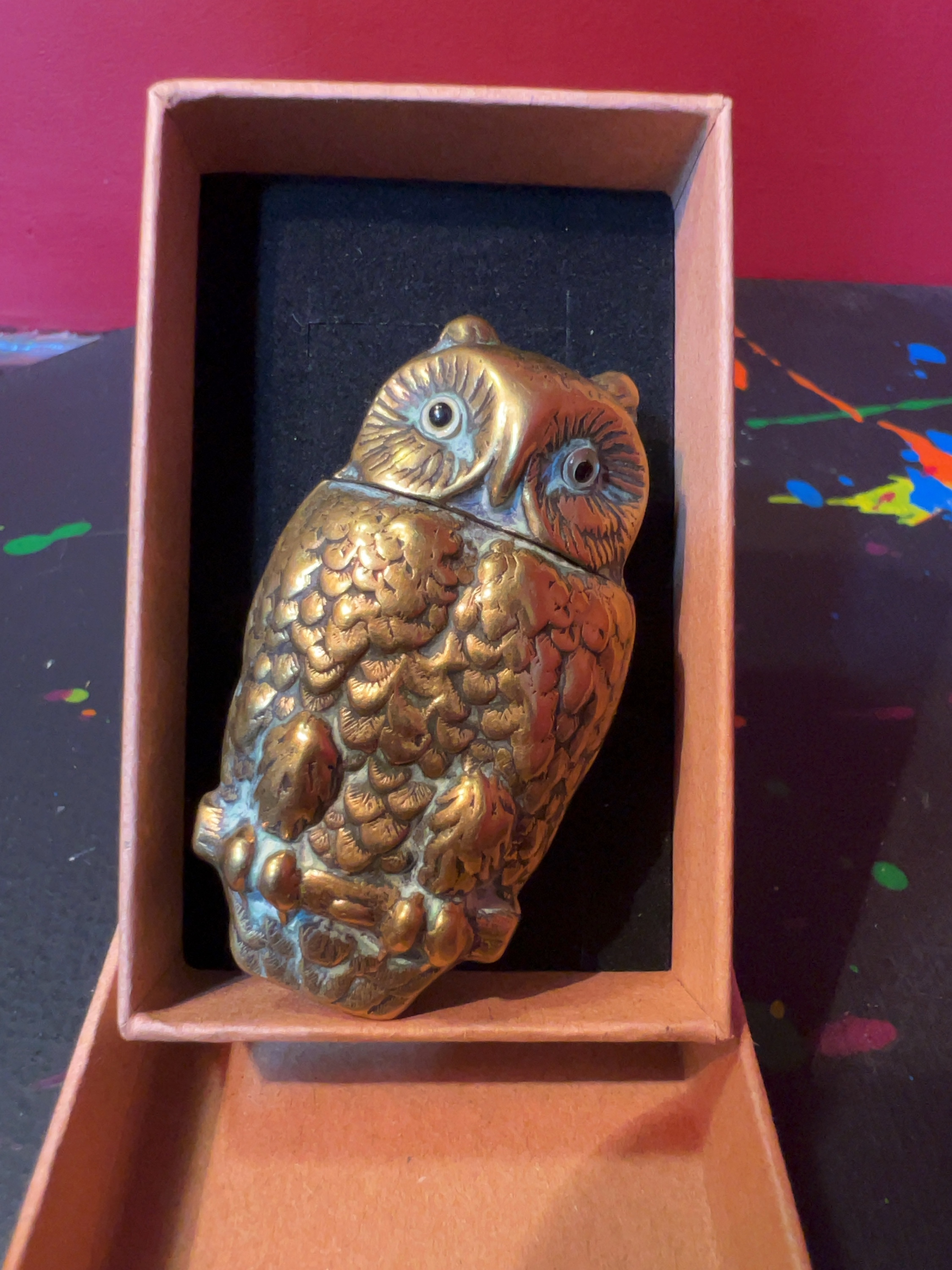 Late Victorian Cast Brass Owl Novelty Container