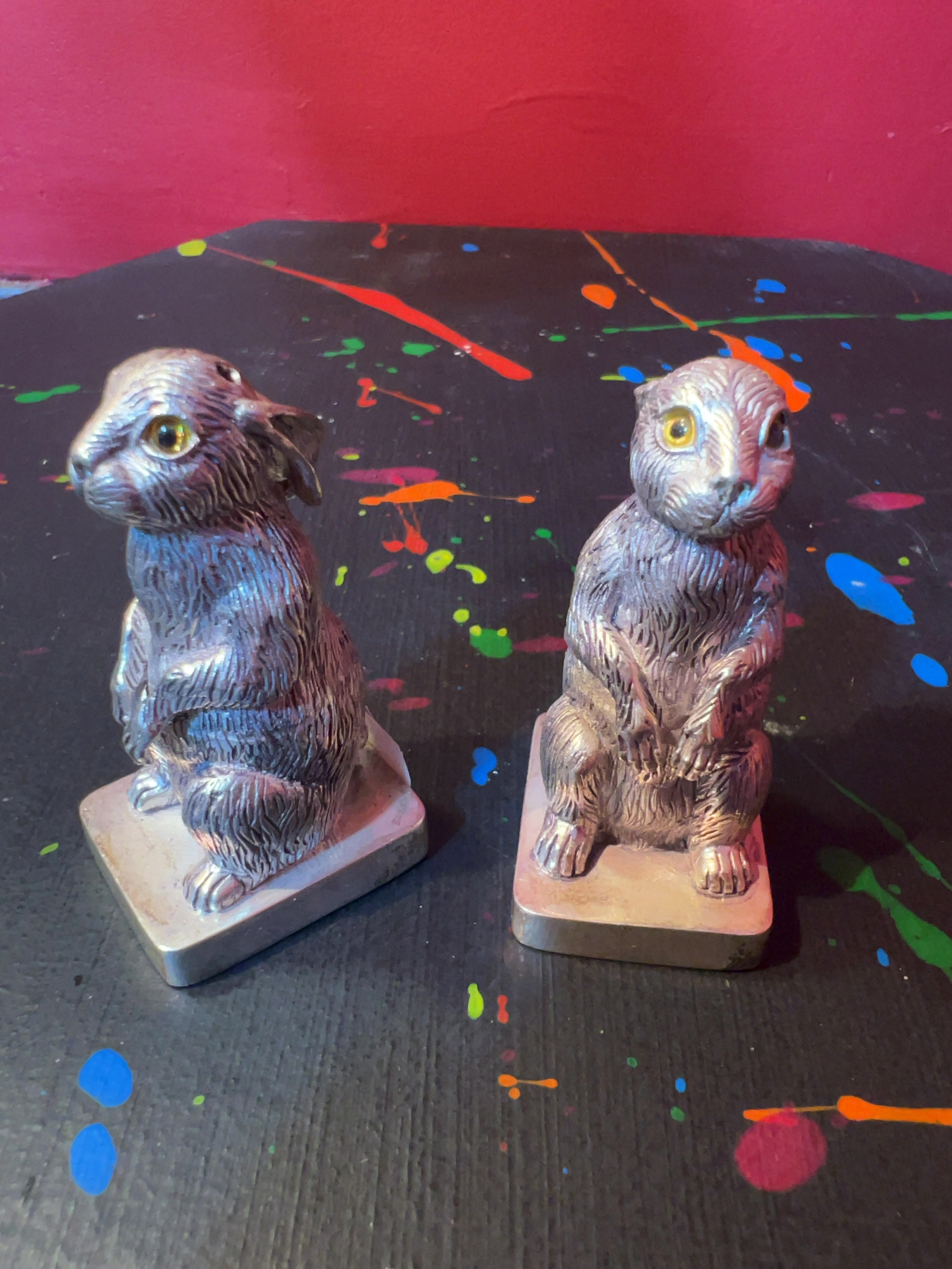 A Pair of Silver-Plated Novelty Rabbit Salt and Pepper Shakers