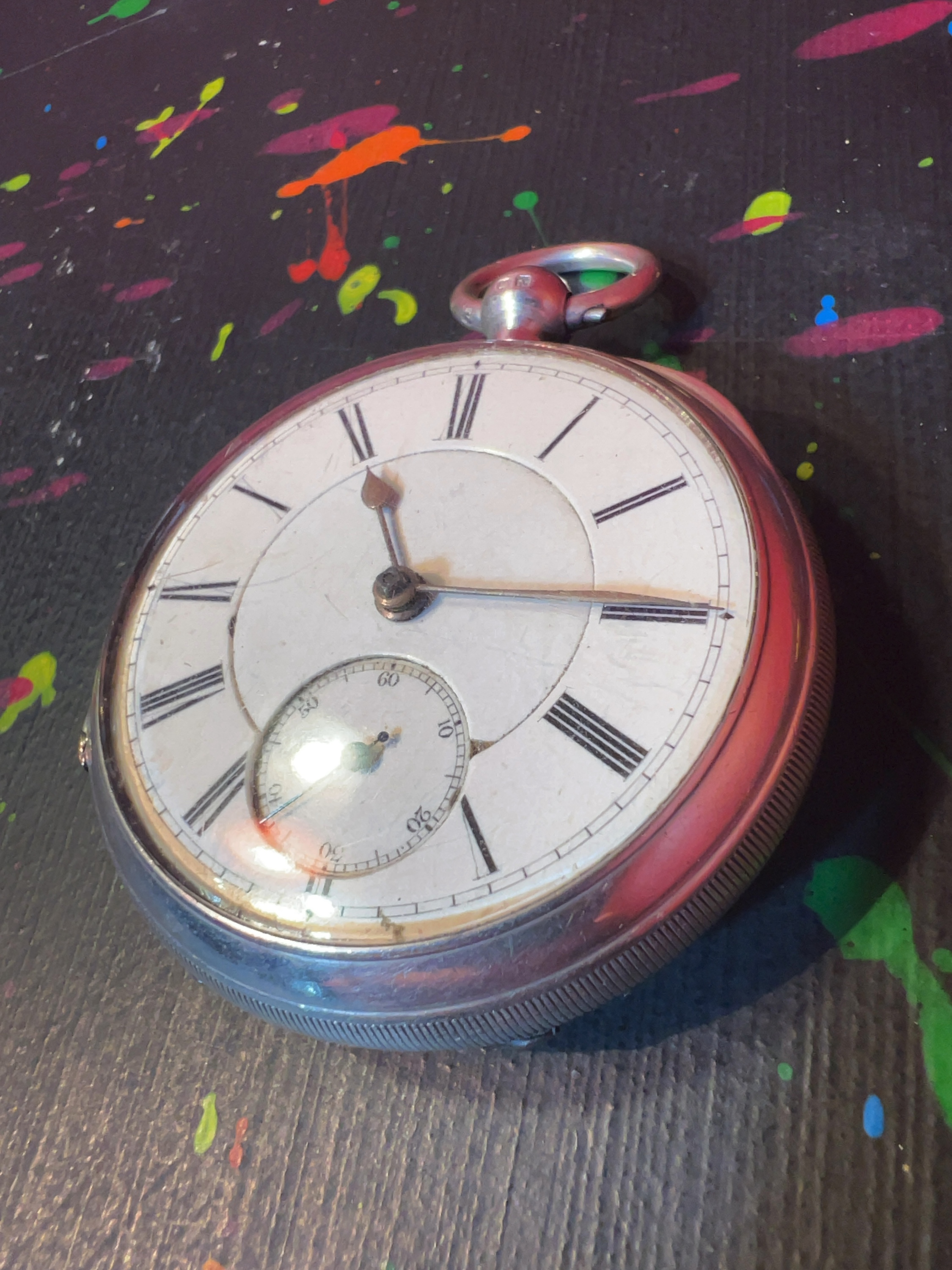 Antique Sterling Silver Open-Face Key-Wind Pocket Watch Birmingham 1904