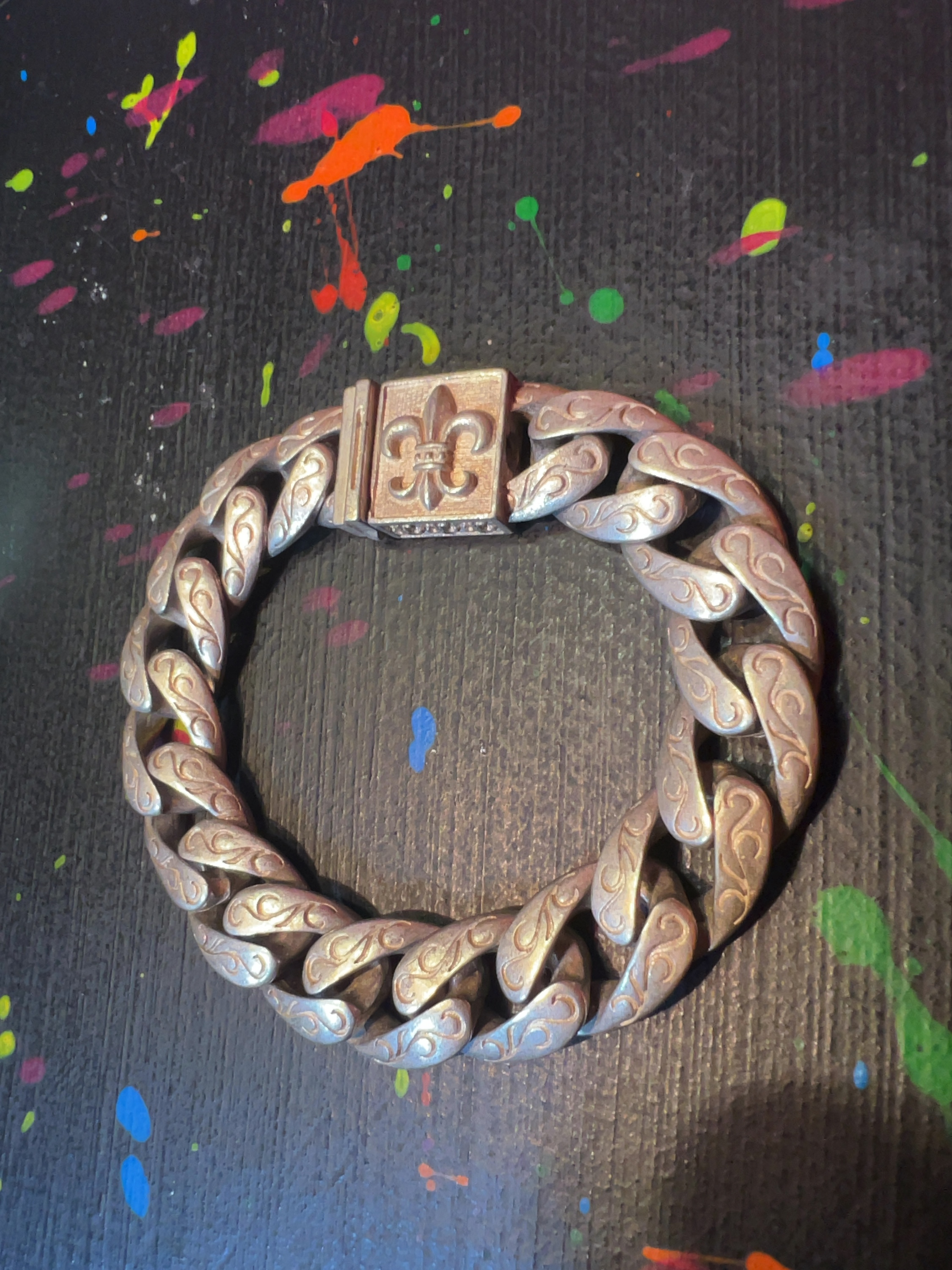 Sterling Silver Heavy Curb Link Bracelet in the Style of Chrome Hearts