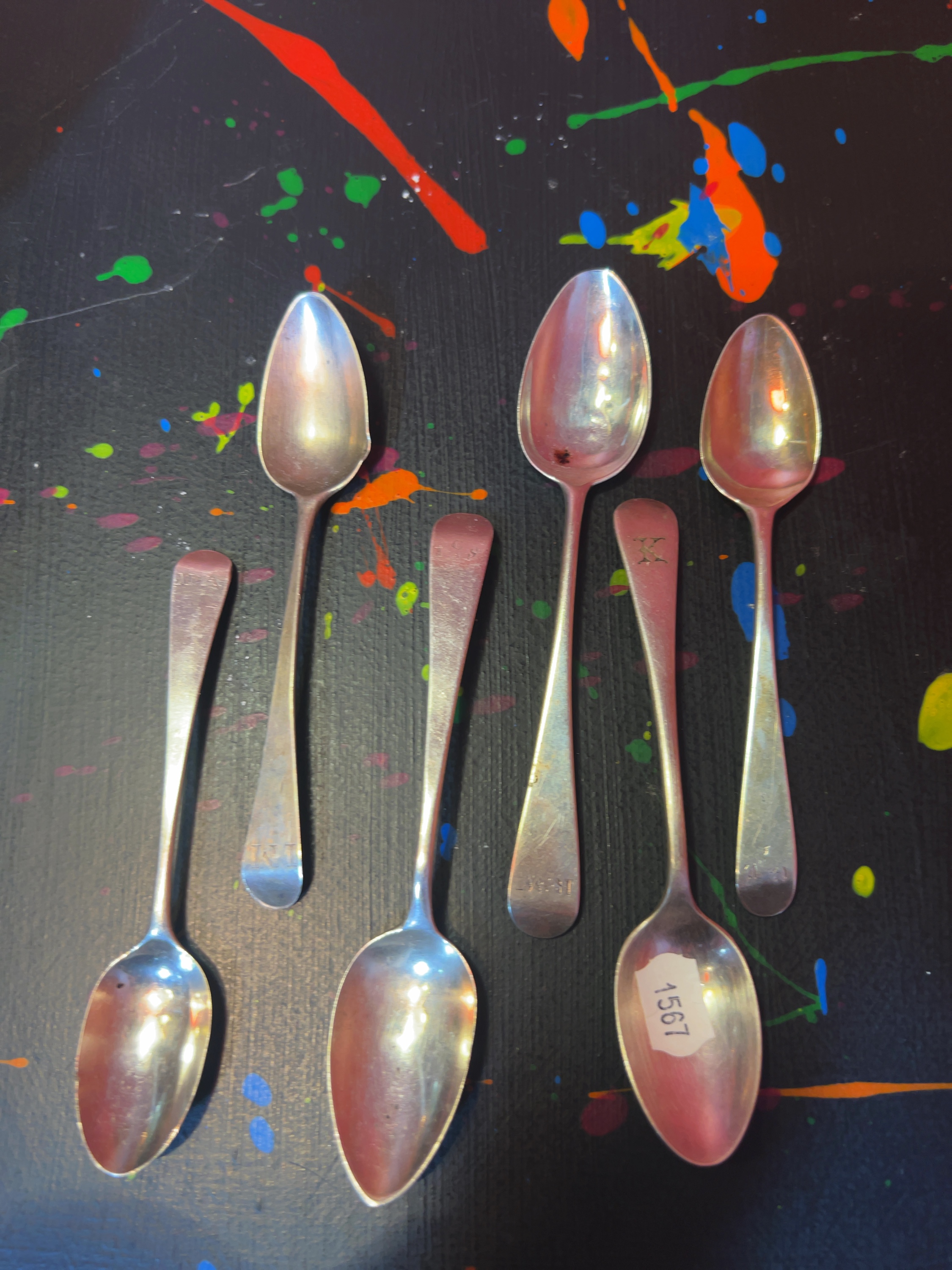A Set of Six Assorted British Sterling Silver Spoons, Various Makers, London, 19th Century