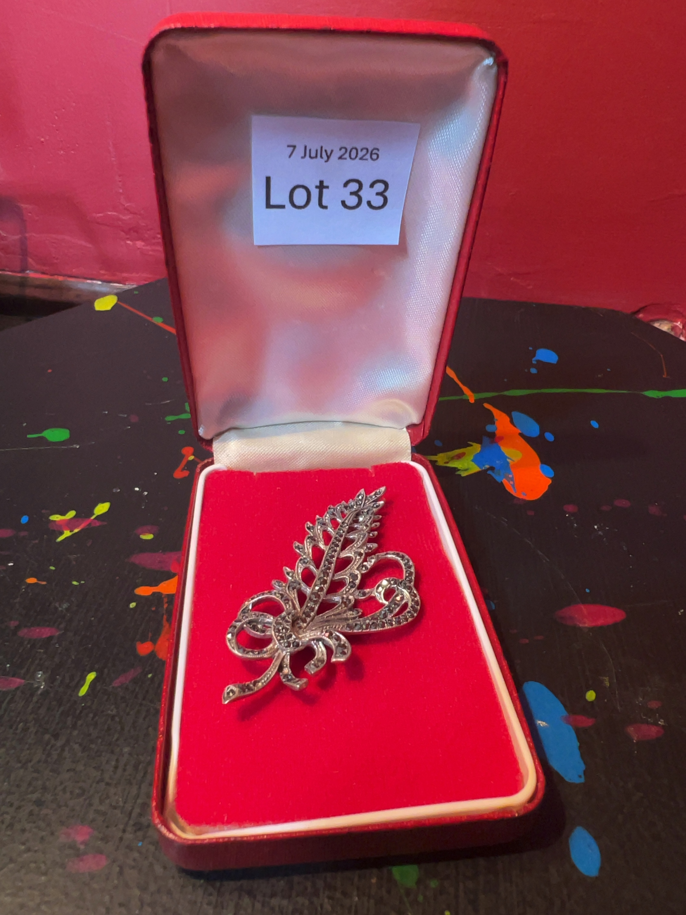 Vintage Sterling Silver and Marcasite Foliate Plume Brooch by CP Ltd