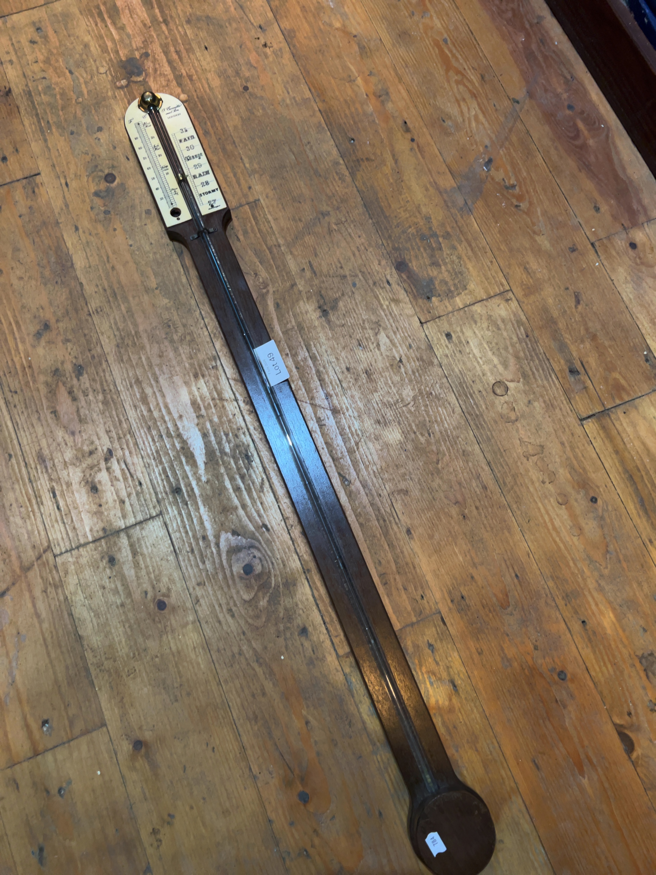O. Comitti & Son London Mahogany Mercury Stick Barometer