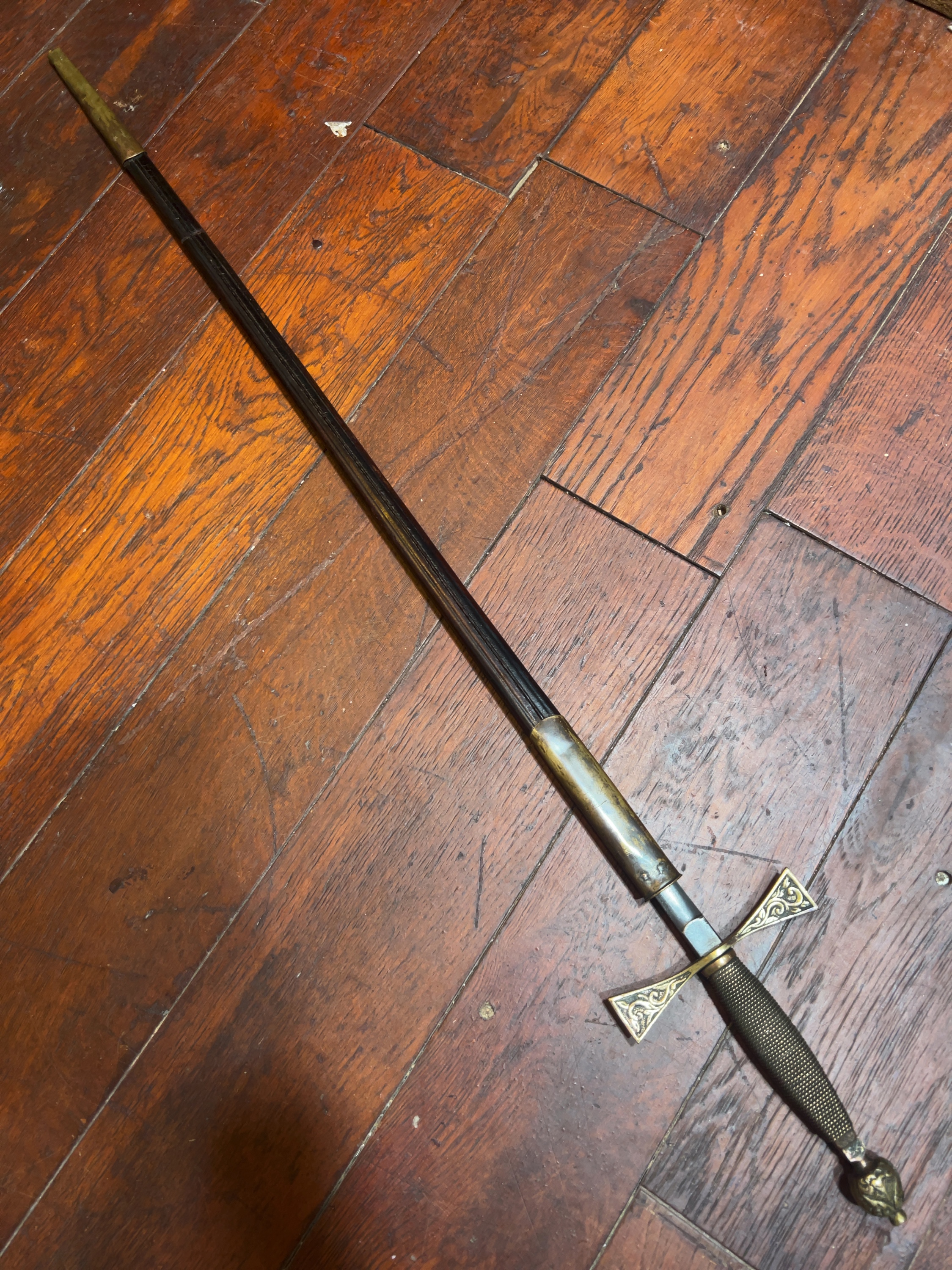 19th Century Ceremonial Fraternal Sword with Leather and Brass Scabbard