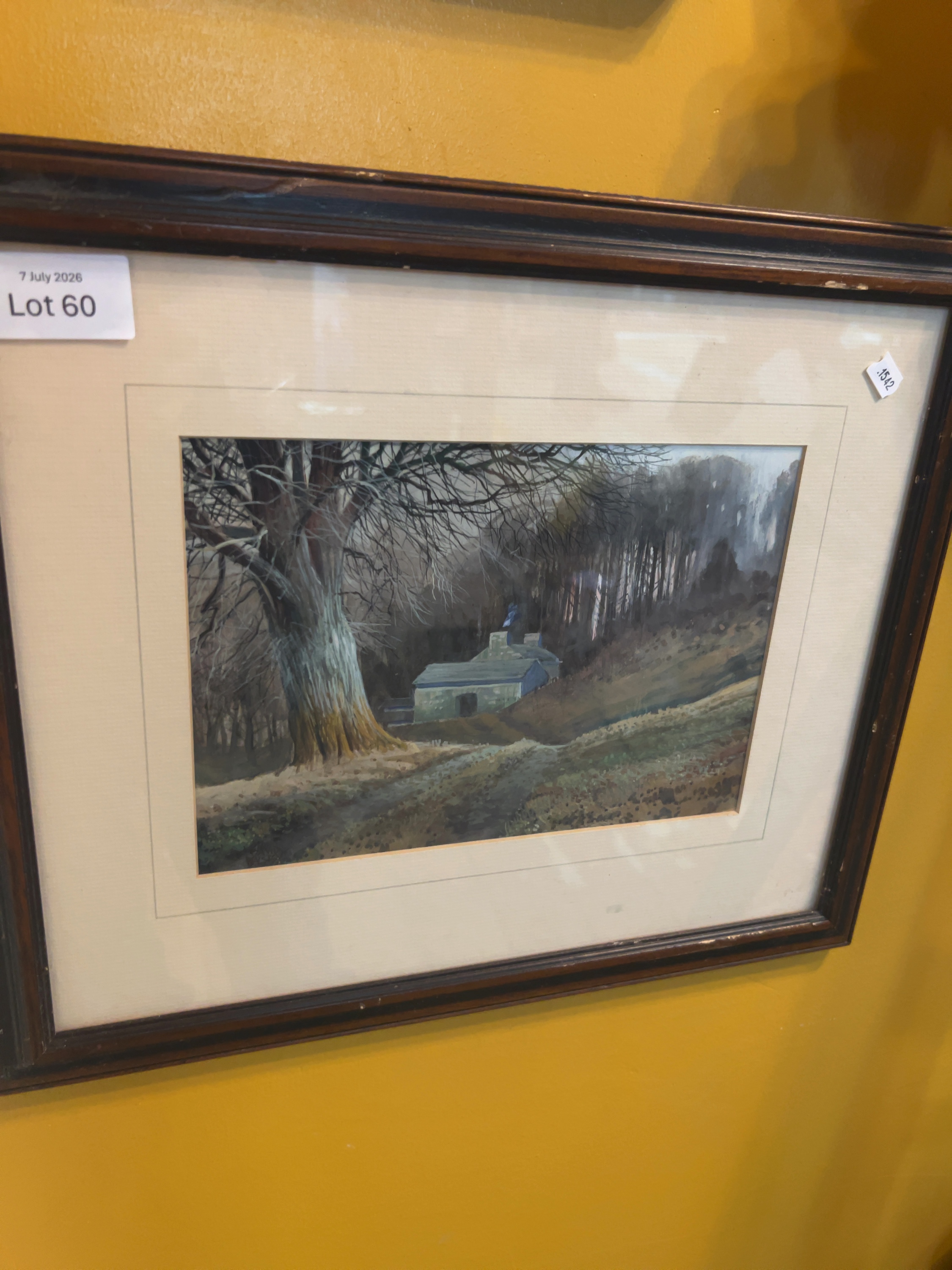 David Walsby A Local Scene with Stone Cottage in a Wooded Landscape, Watercolour and Gouache
