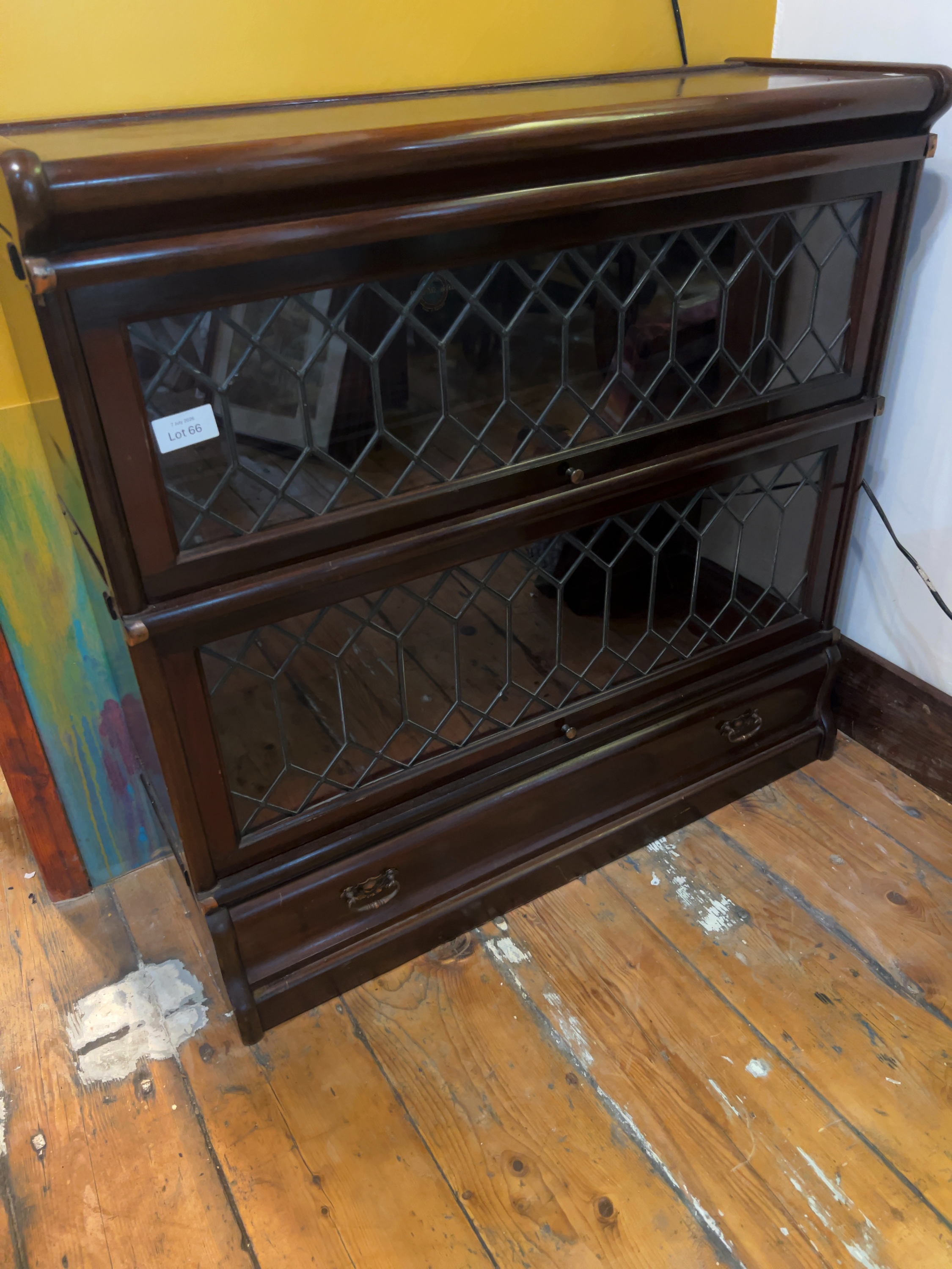 Globe-Wernicke Mahogany Two-Tier Sectional Barrister Bookcase with Leaded Glass
