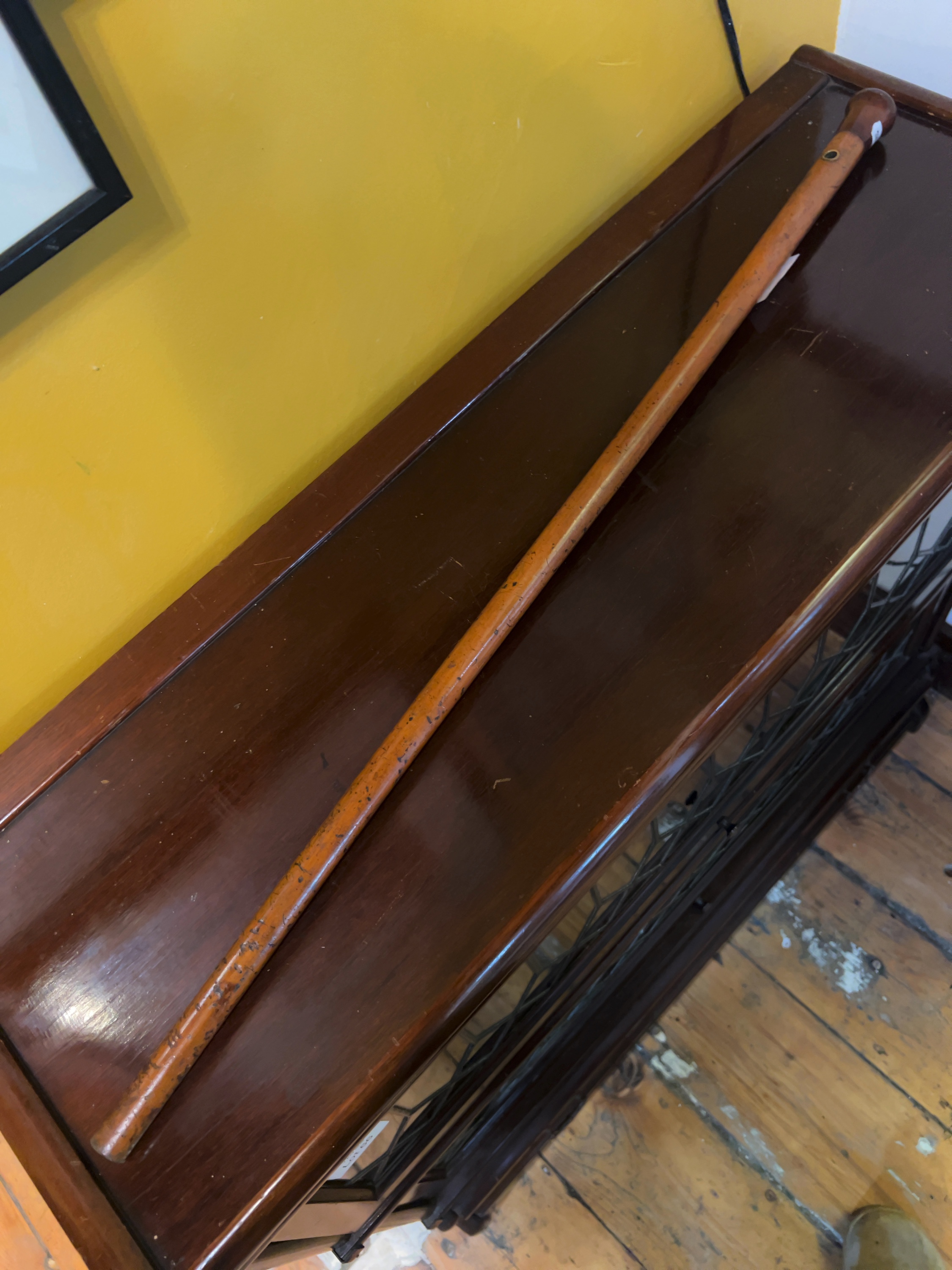 Late 19th or Early 20th-Century Malacca Walking Cane with Dark Knob Handle