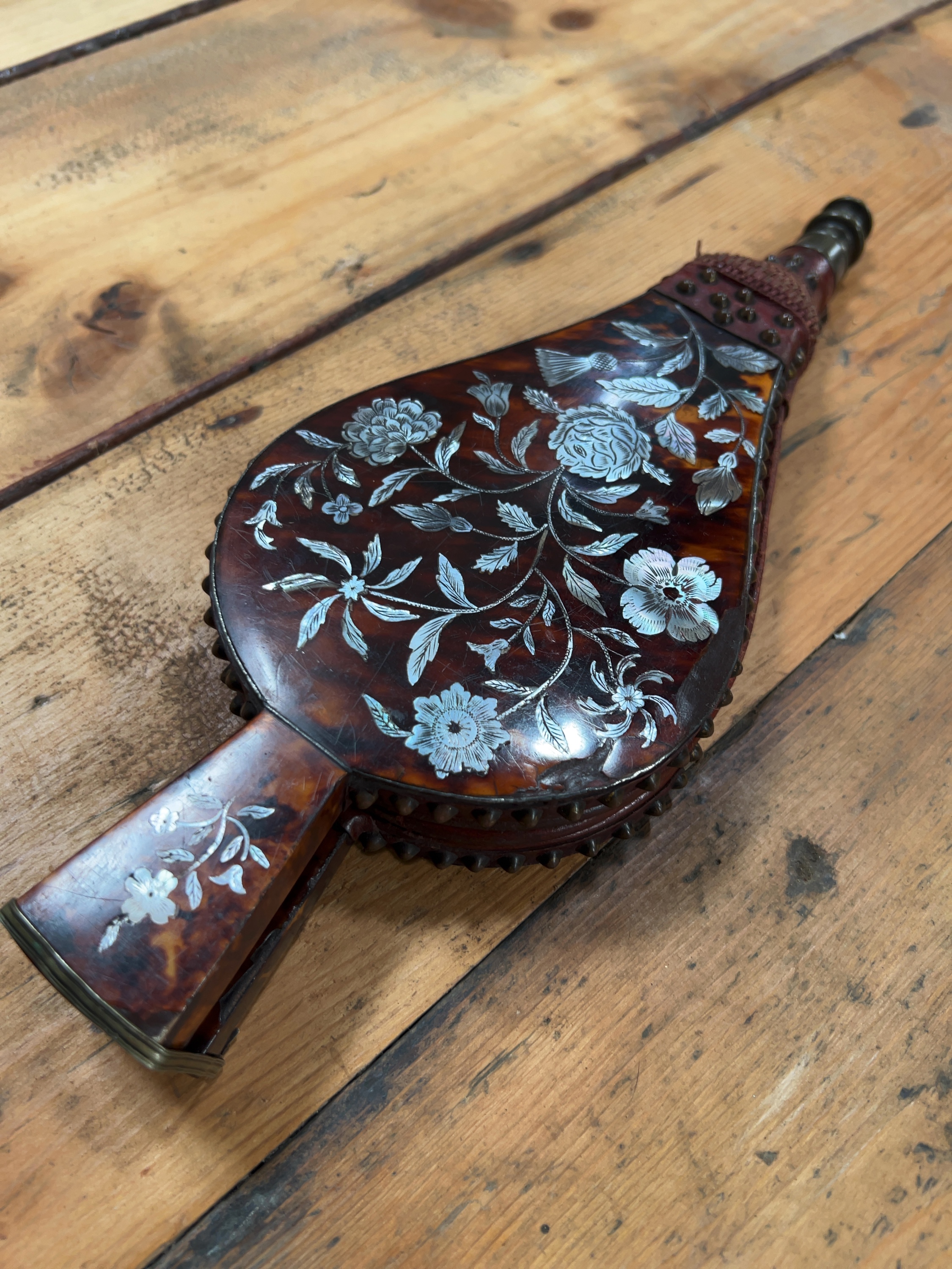 Victorian Tortoiseshell-Effect and Mother-of-Pearl Inlaid Fireplace Bellows
