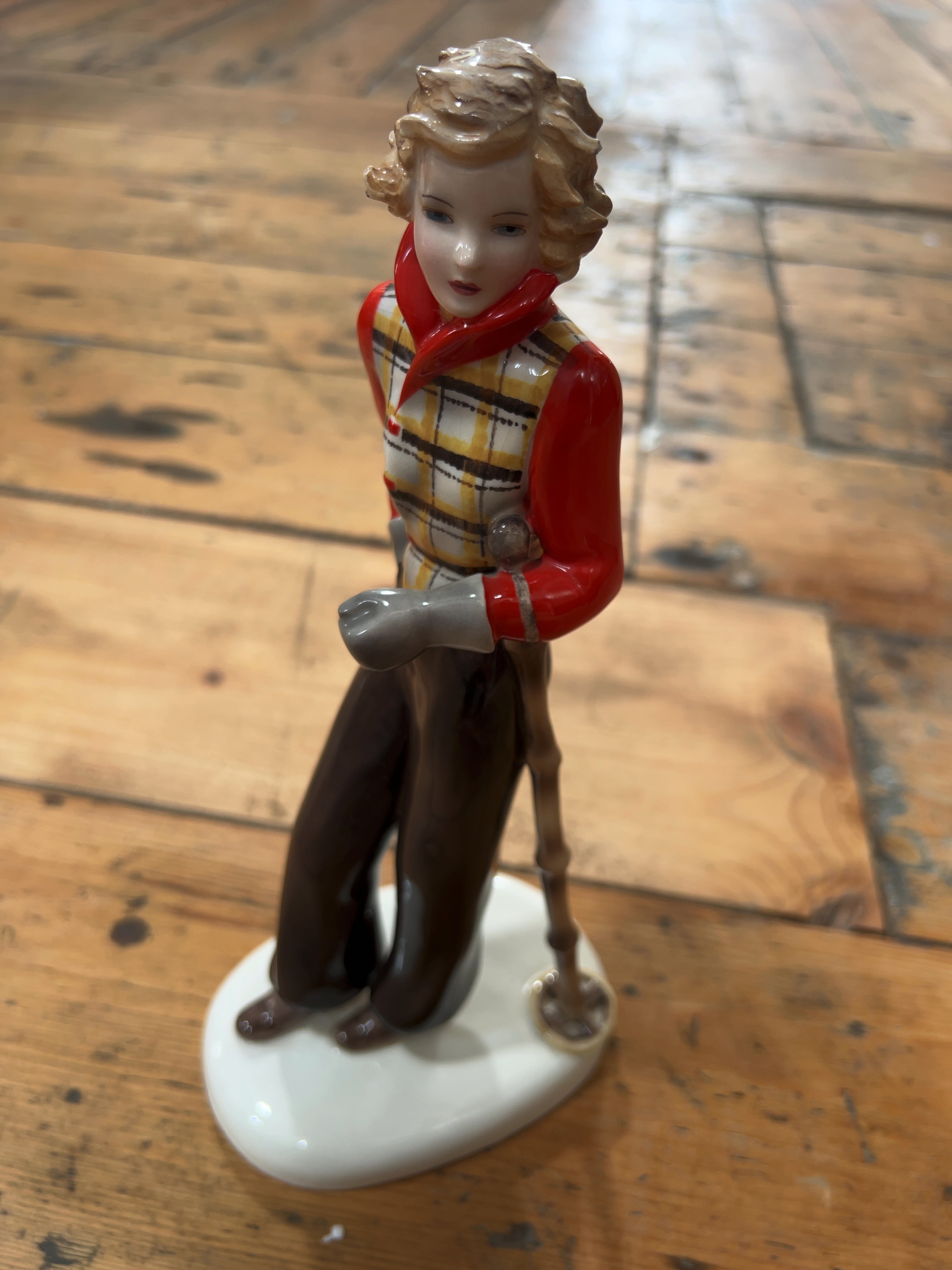 Goldscheider Vienna Art Deco Glazed Ceramic Figurine of a Lady Skier by Stephan Dakon