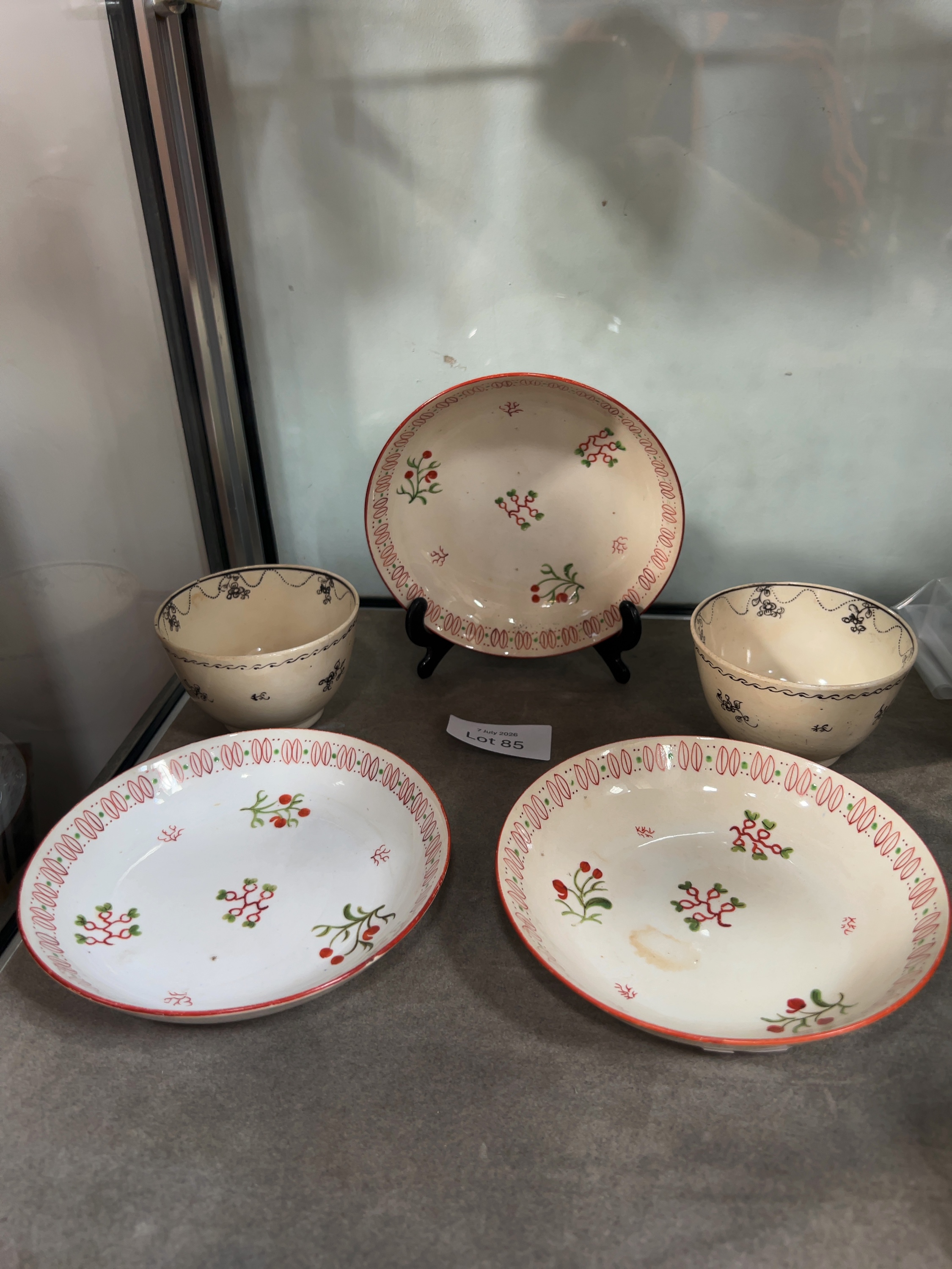 A Five-Piece Collection of Late 18th or Early 19th-Century English Earthenware Bowls and Saucers