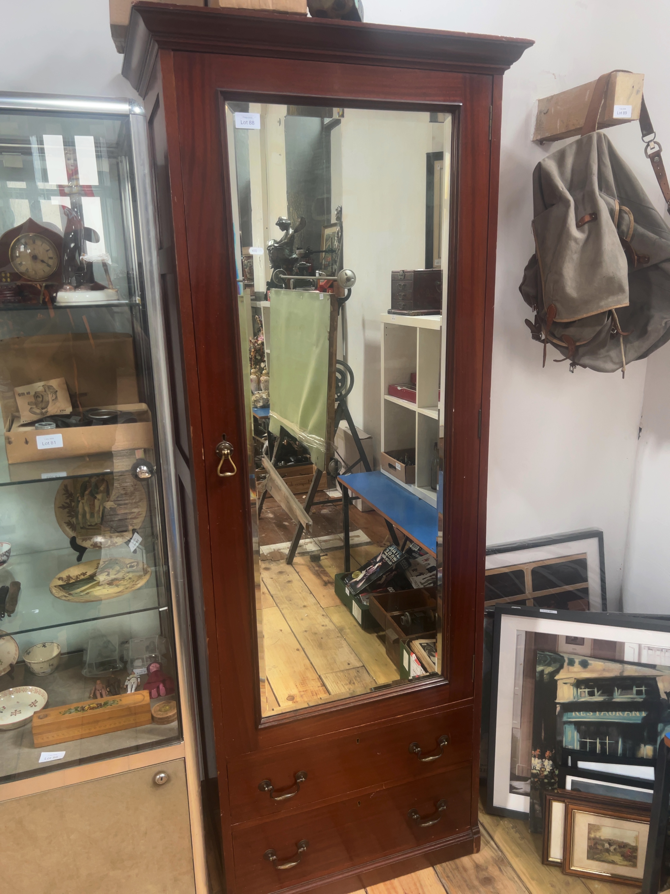 Edwardian Mahogany Hall Wardrobe with Bevelled Mirror Door