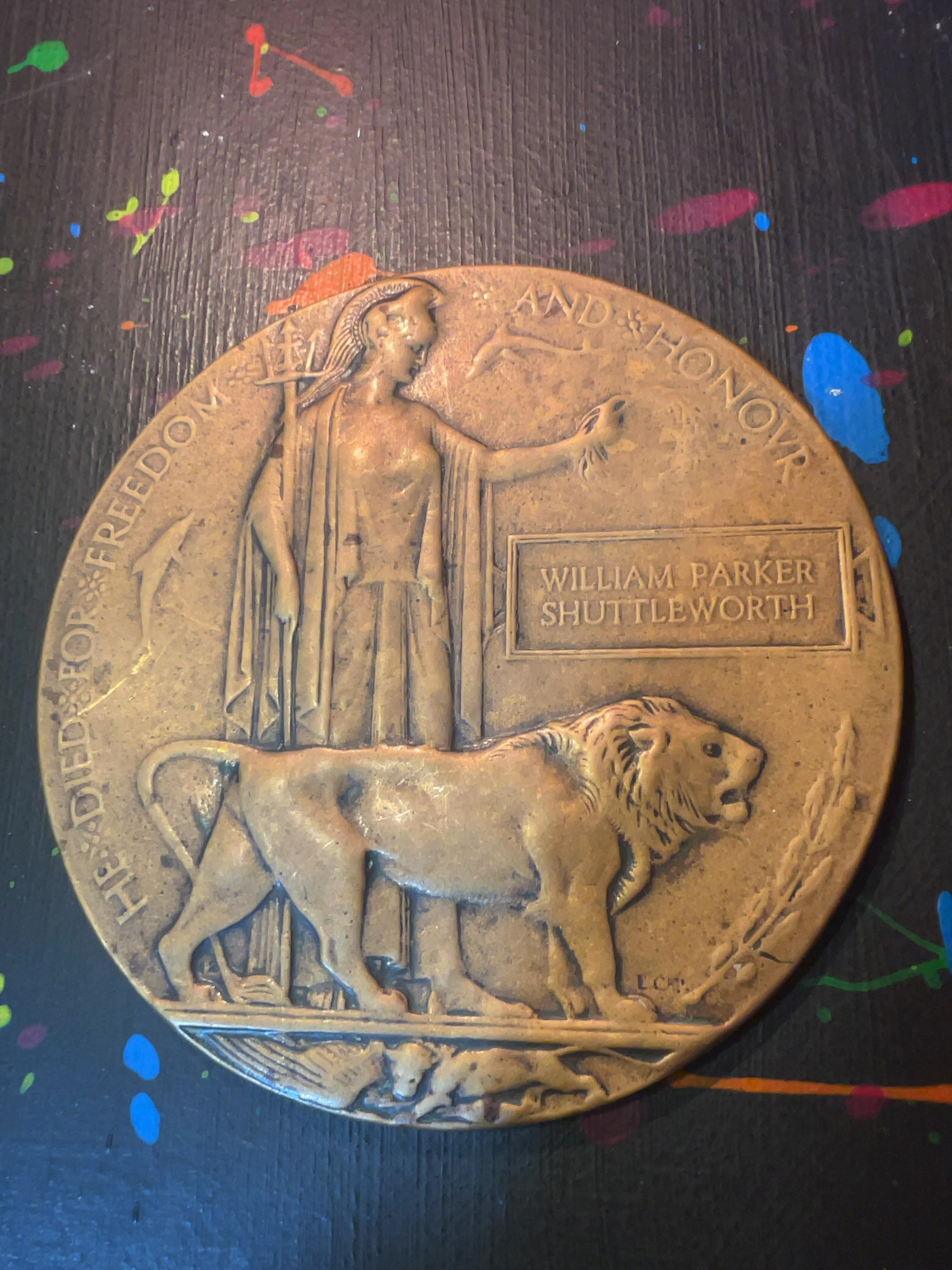 WWI Bronze Memorial Plaque for 276659 3rd Air Mechanic William P Shuttleworth