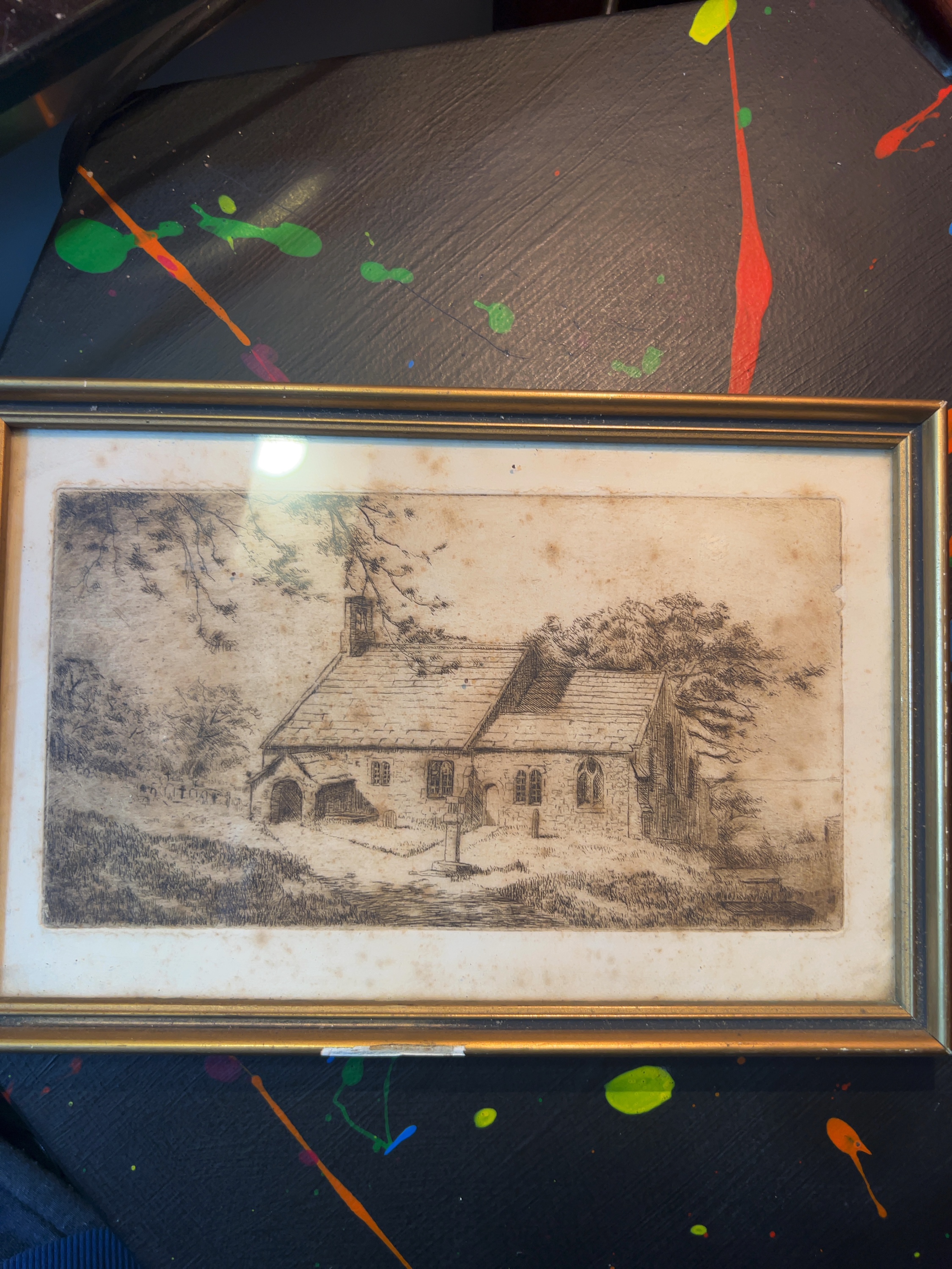Etching of St Peter's Church Heysham Lancashire