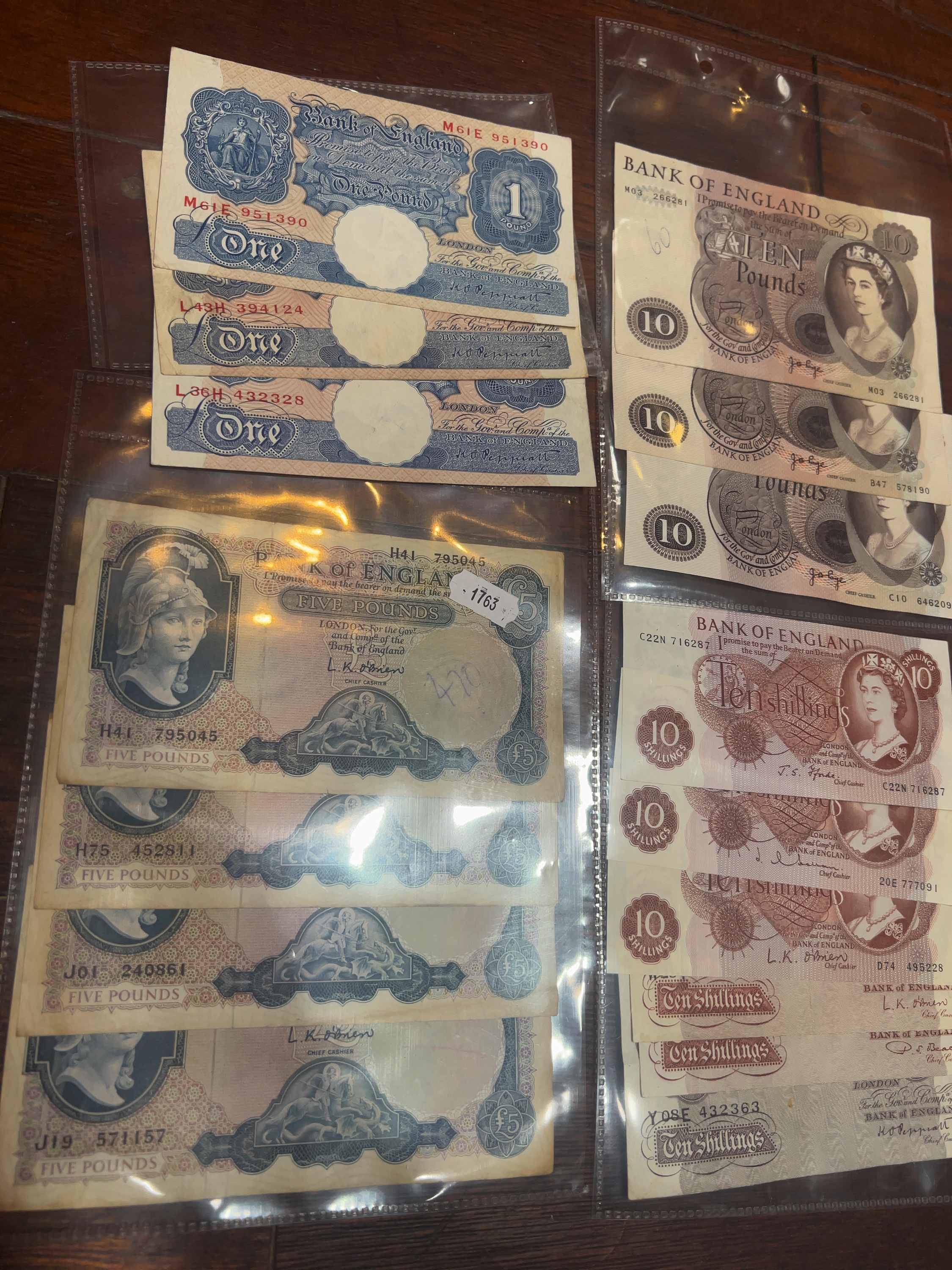 British Bank of England Series A, B, and C Banknotes including Ten Pound and Five Pound Denominations