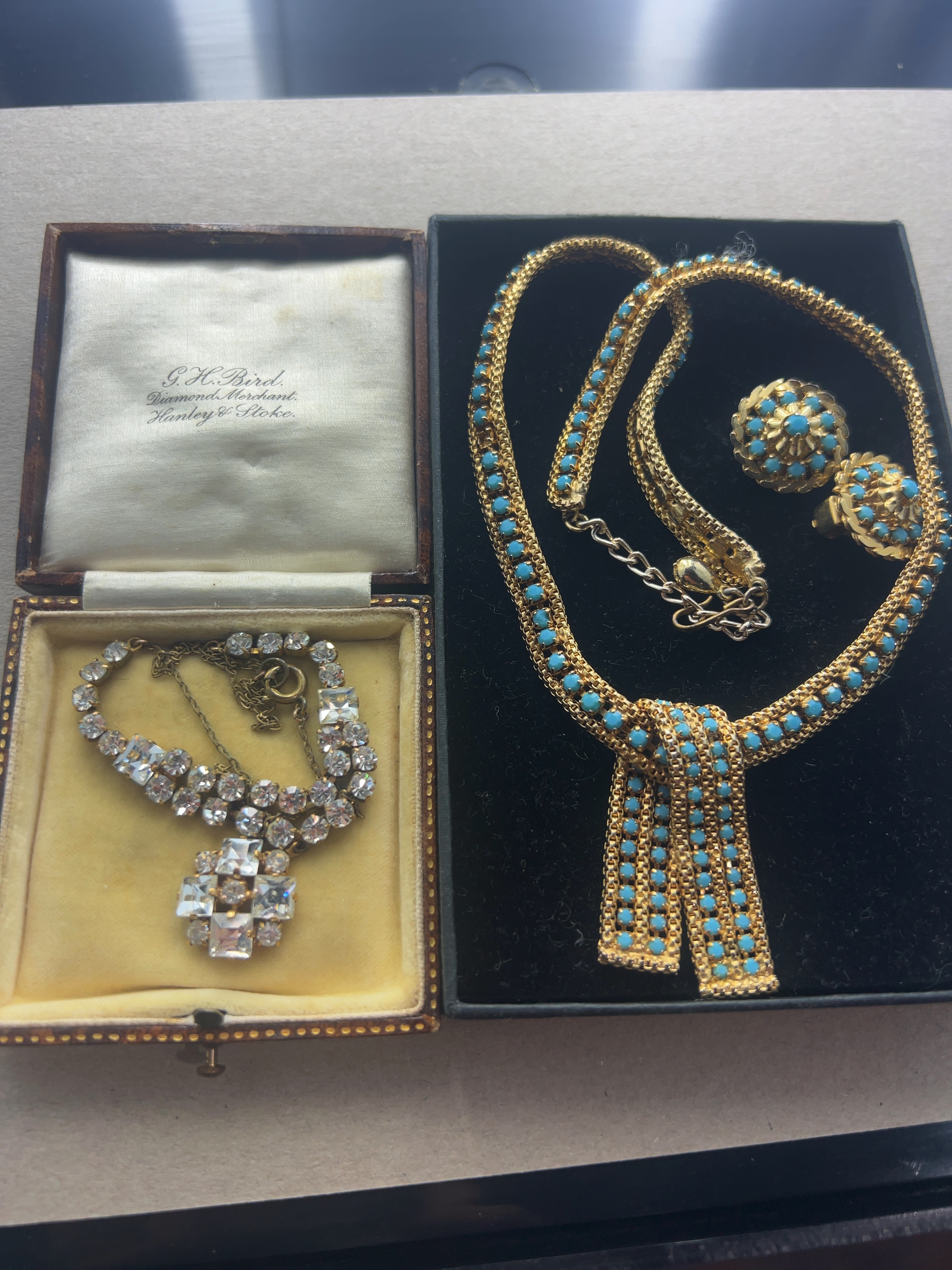 Two Mid-20th Century Yellow Metal and Rhinestone Costume Jewellery Items including a Faux Turquoise Set